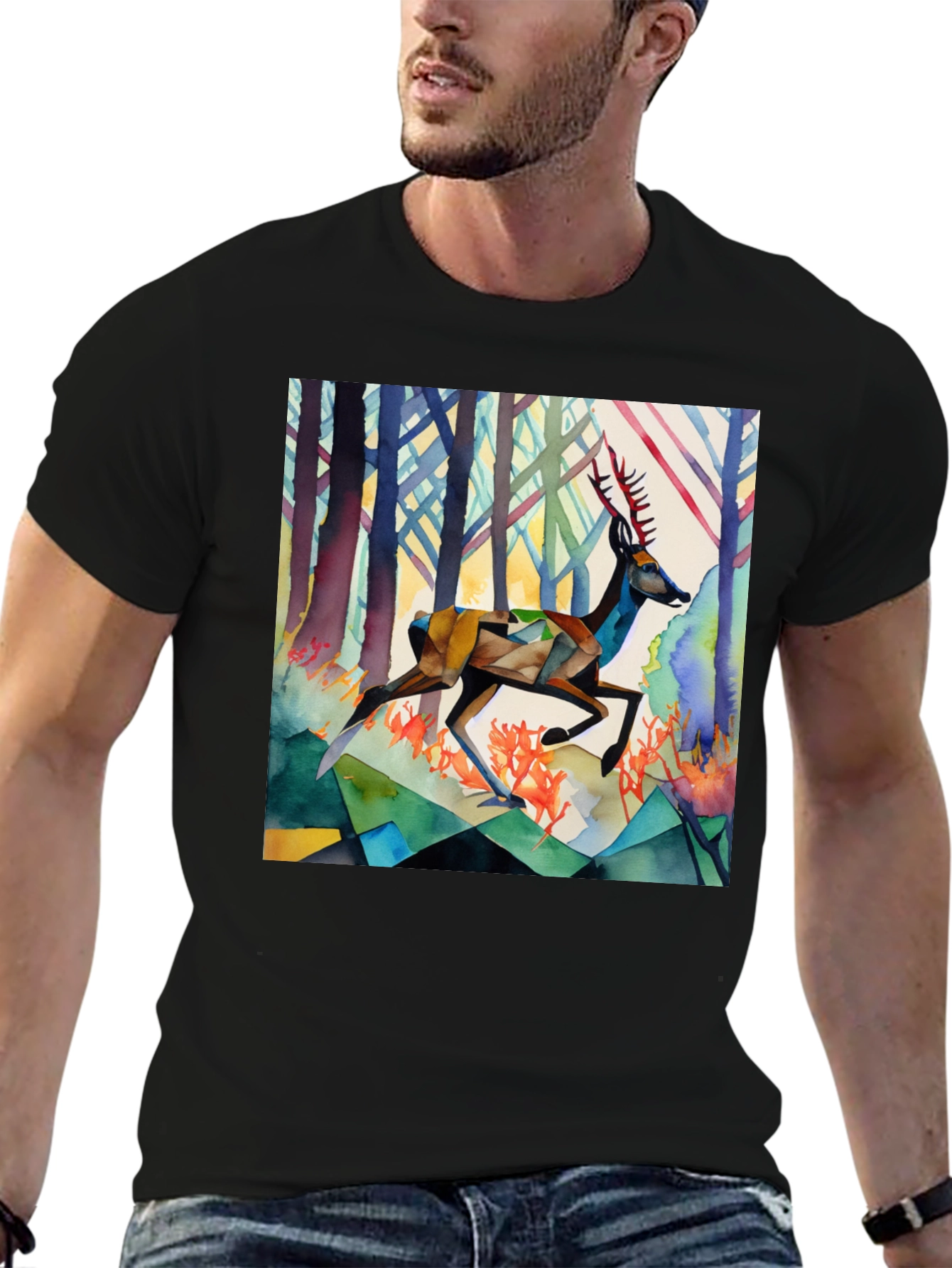 Geometric Deer Graphic Tee - Stylish Mens Shirt