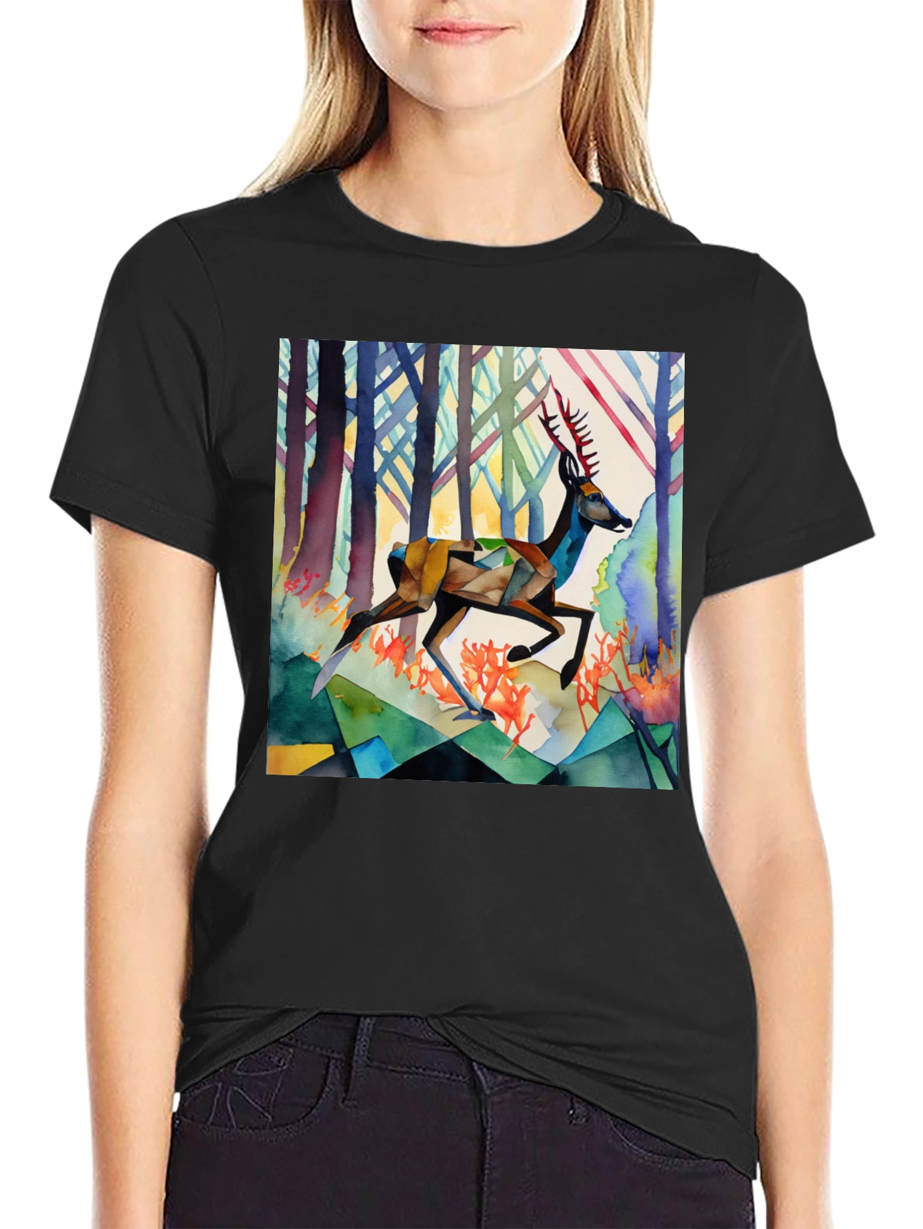 Geometric Deer Graphic Tee - Stylish Mens Shirt