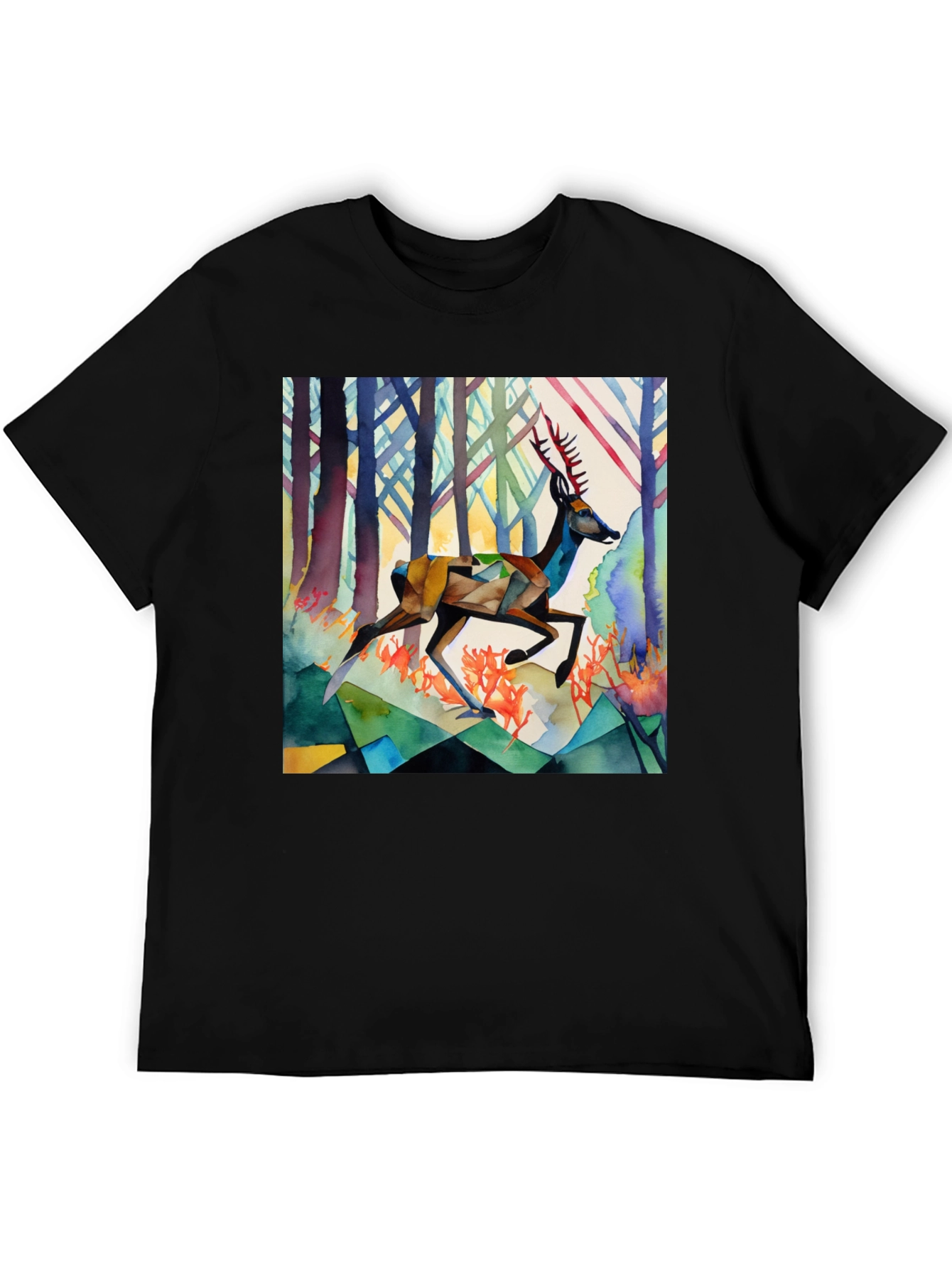Geometric Deer Graphic Tee - Stylish Mens Shirt