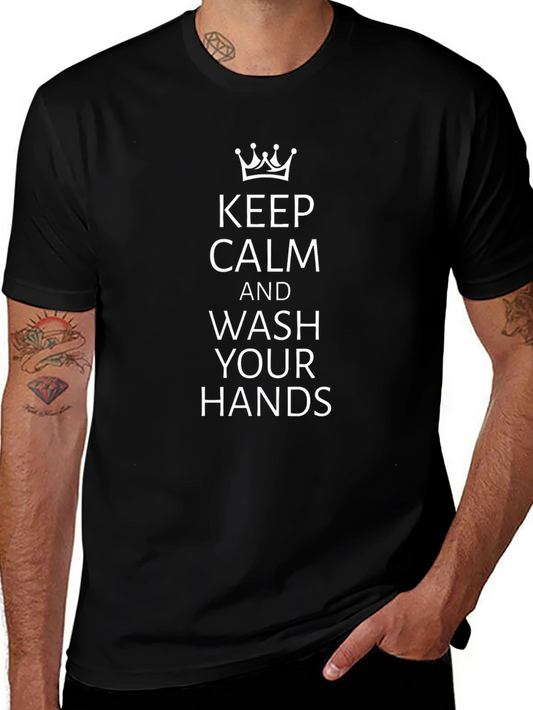 Keep Calm Wash Hands Graphic T-Shirt - Black