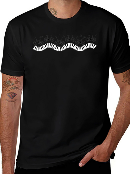 Piano Keys & Bikes Graphic Tee - Unique Musical Cycling Shirt
