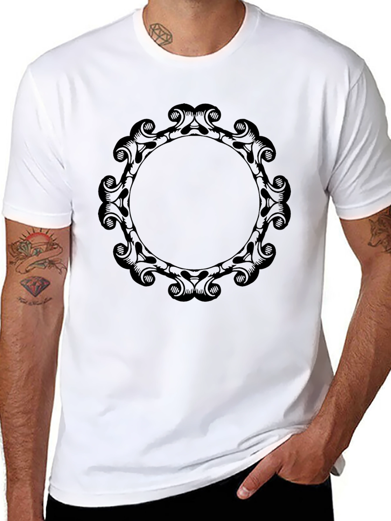 Elegant Scroll Frame Black T-Shirt