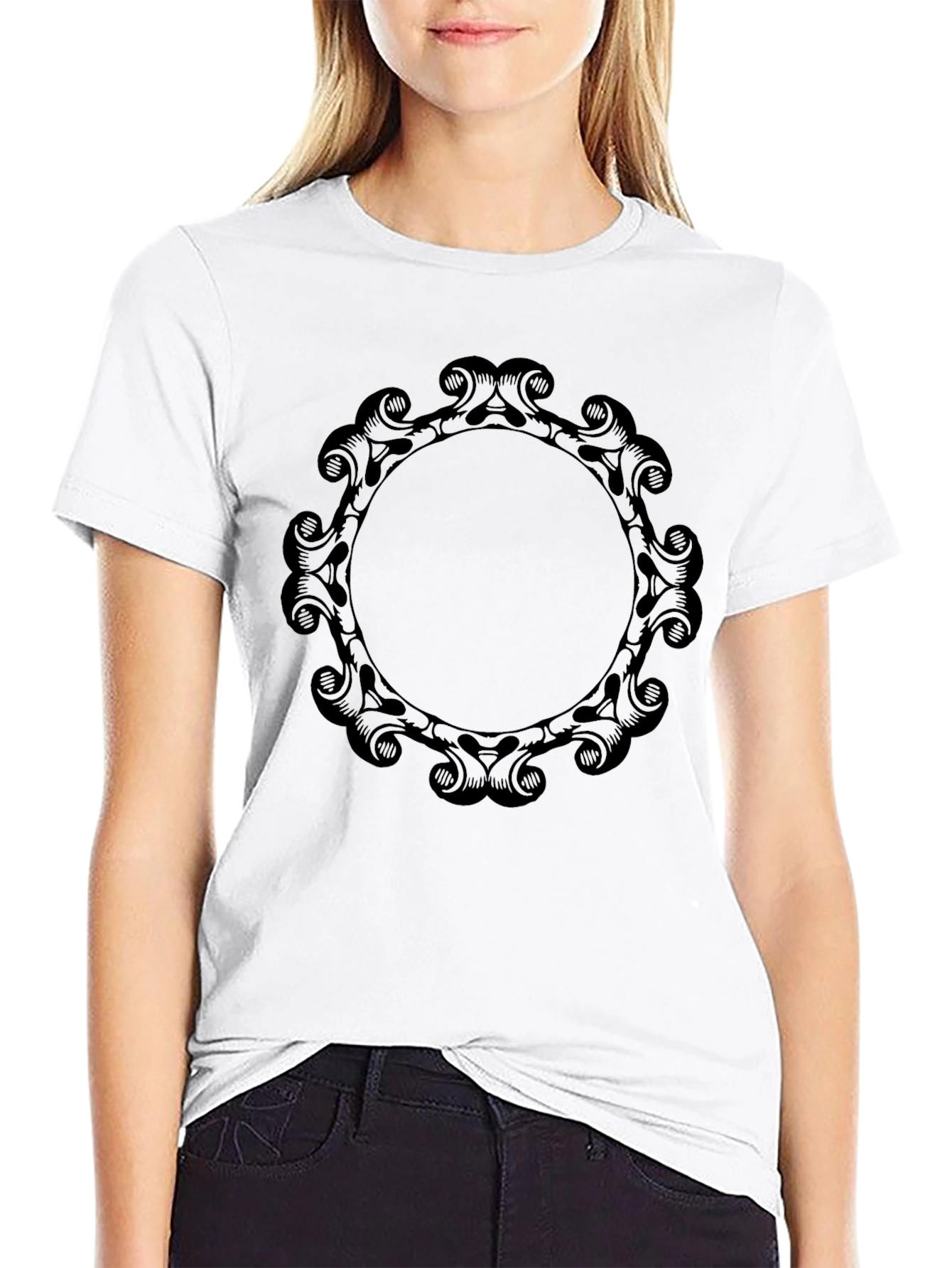Elegant Scroll Frame Black T-Shirt