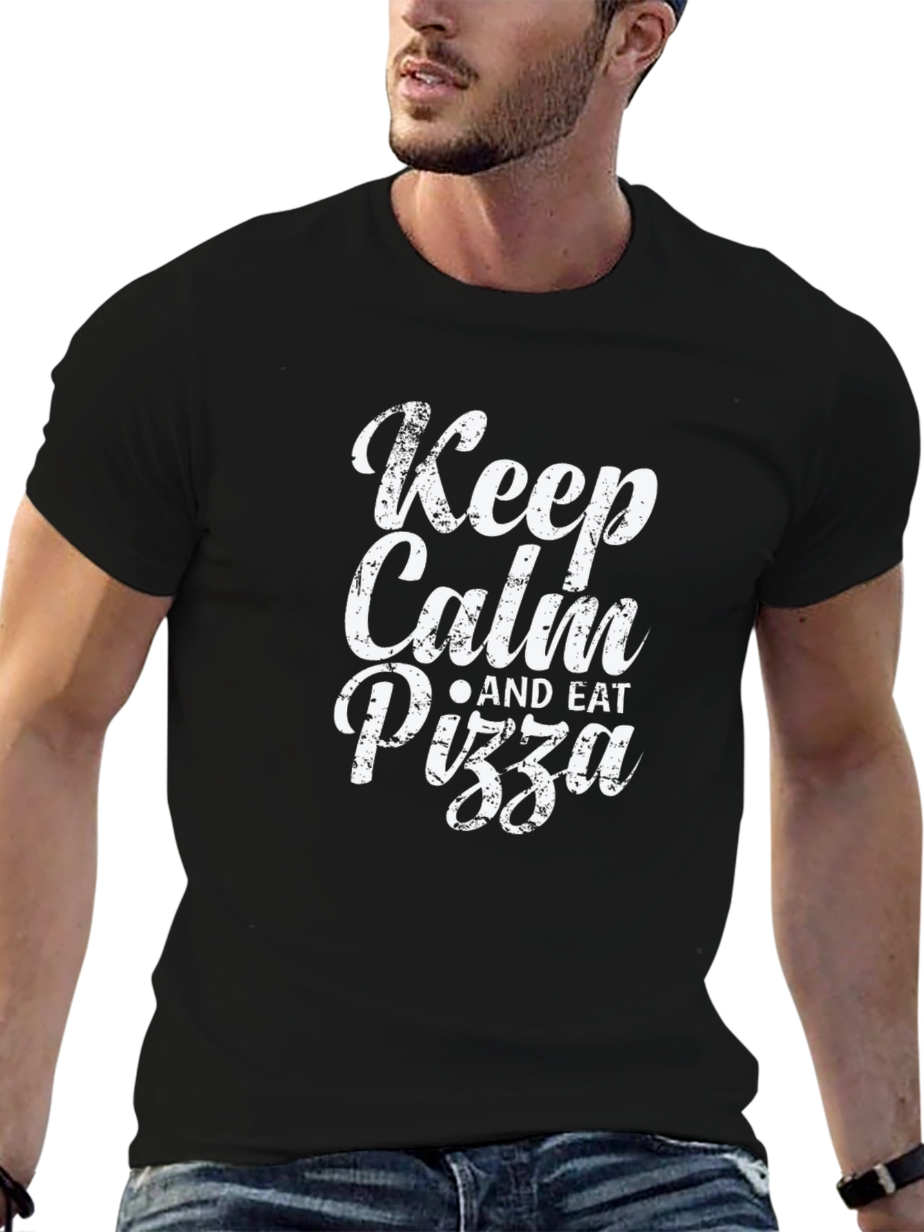 Keep Calm & Eat Pizza - Black Graphic Tee