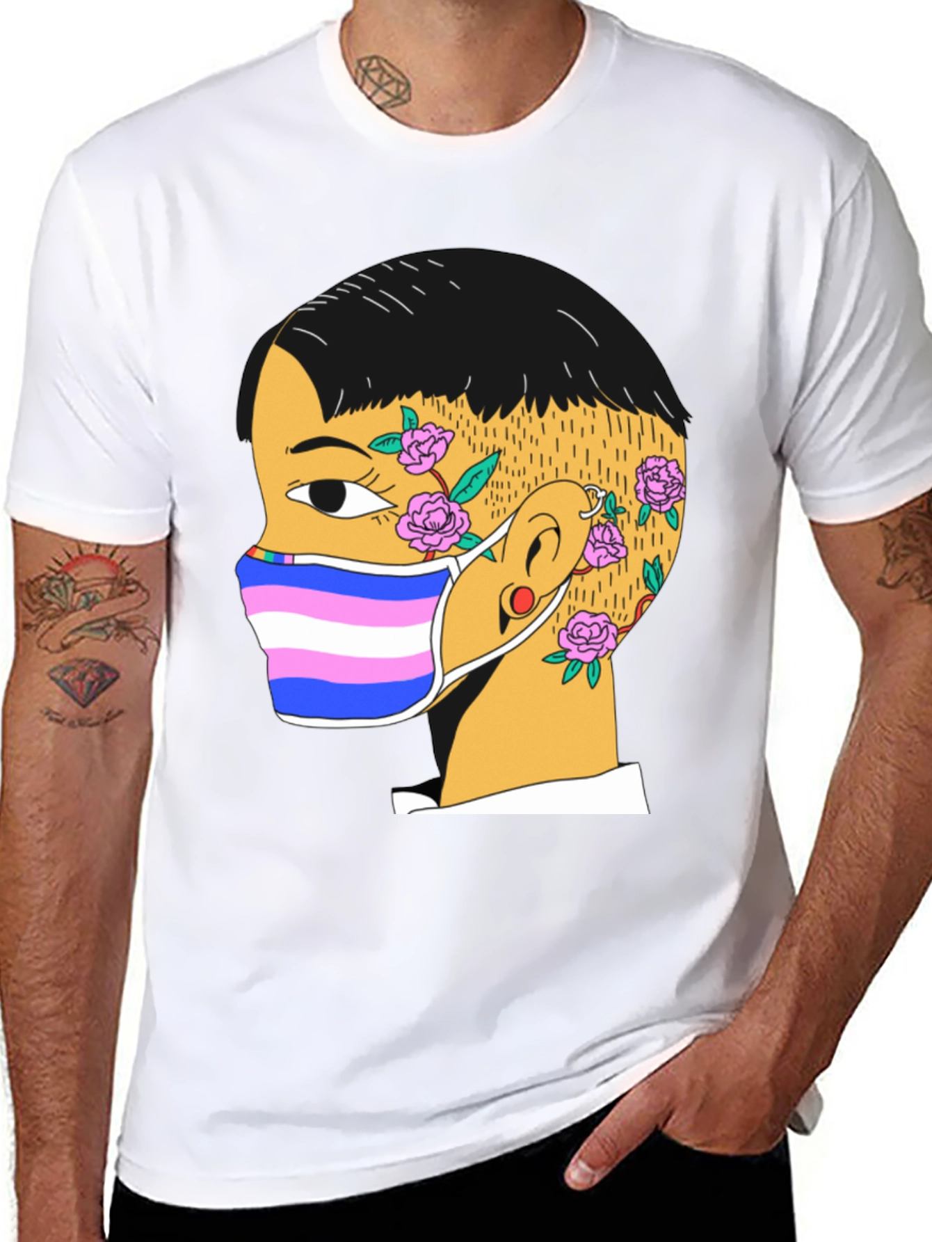 Graphic Tee with Trans Pride Mask Design