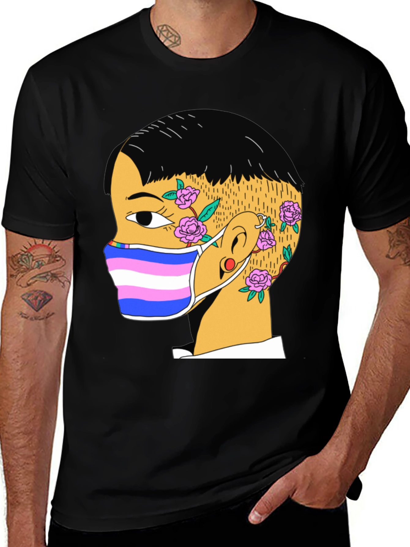 Graphic Tee with Trans Pride Mask Design