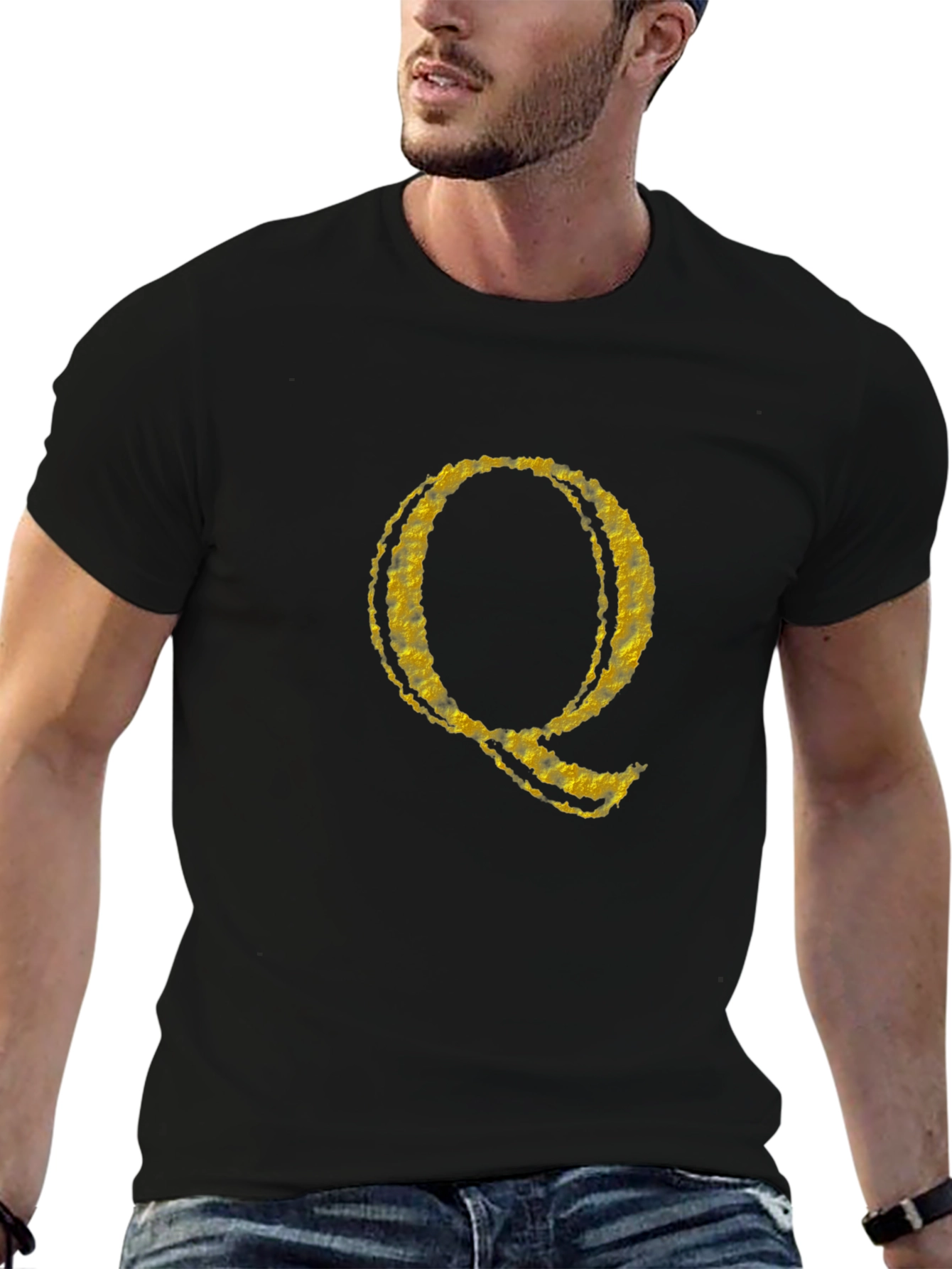 Letter Q Graphic Tee - Black Cotton Blend