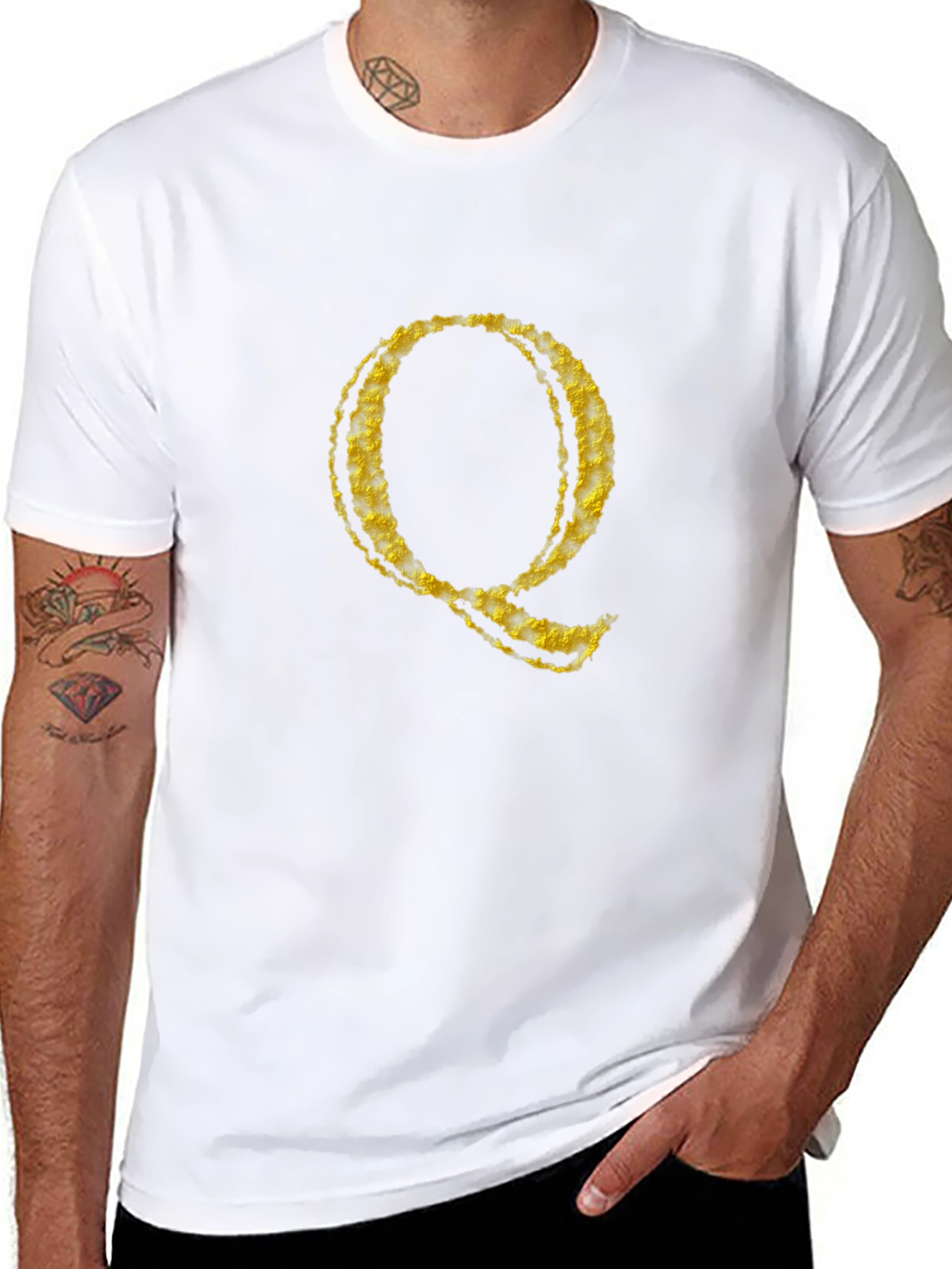Letter Q Graphic Tee - Black Cotton Blend