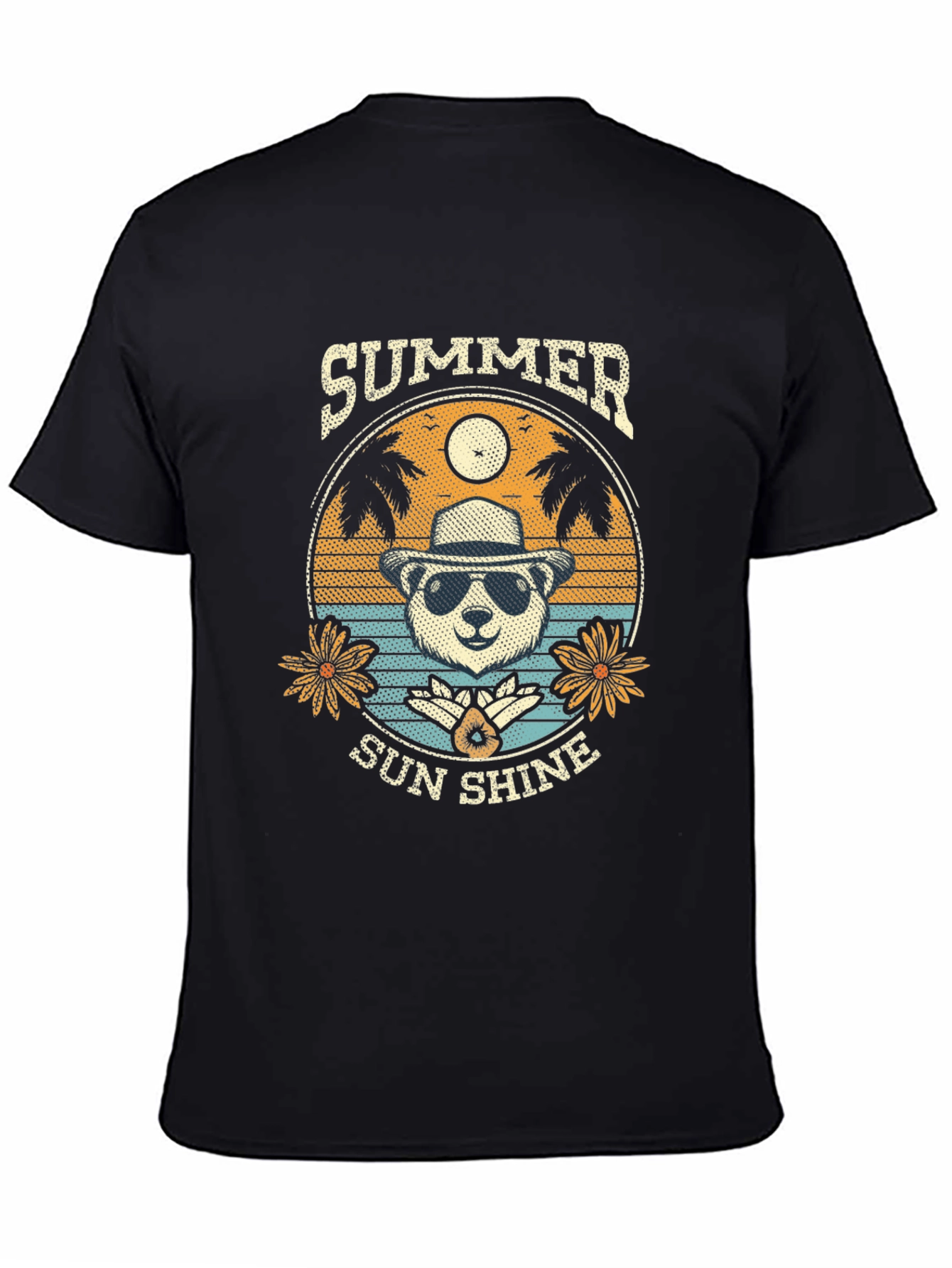 Summer Sunshine Panda Graphic Tee - Mens Black T-Shirt