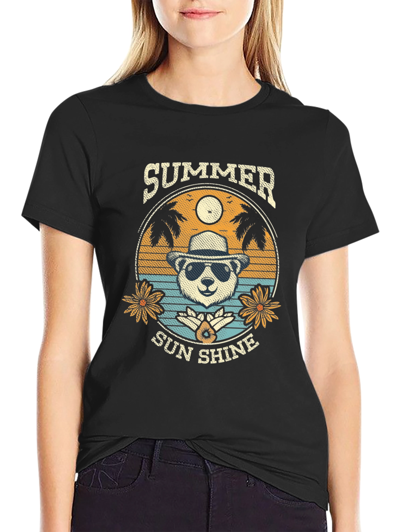 Summer Sunshine Panda Graphic Tee - Mens Black T-Shirt
