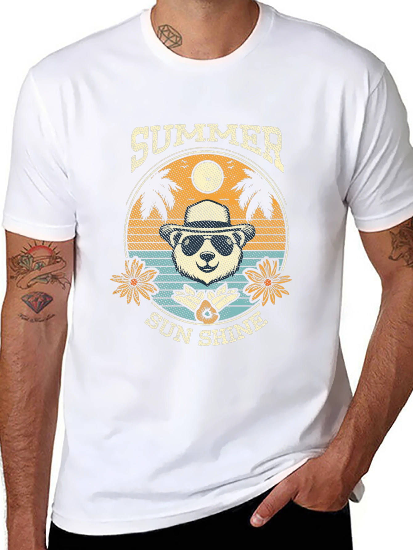 Summer Sunshine Panda Graphic Tee - Mens Black T-Shirt