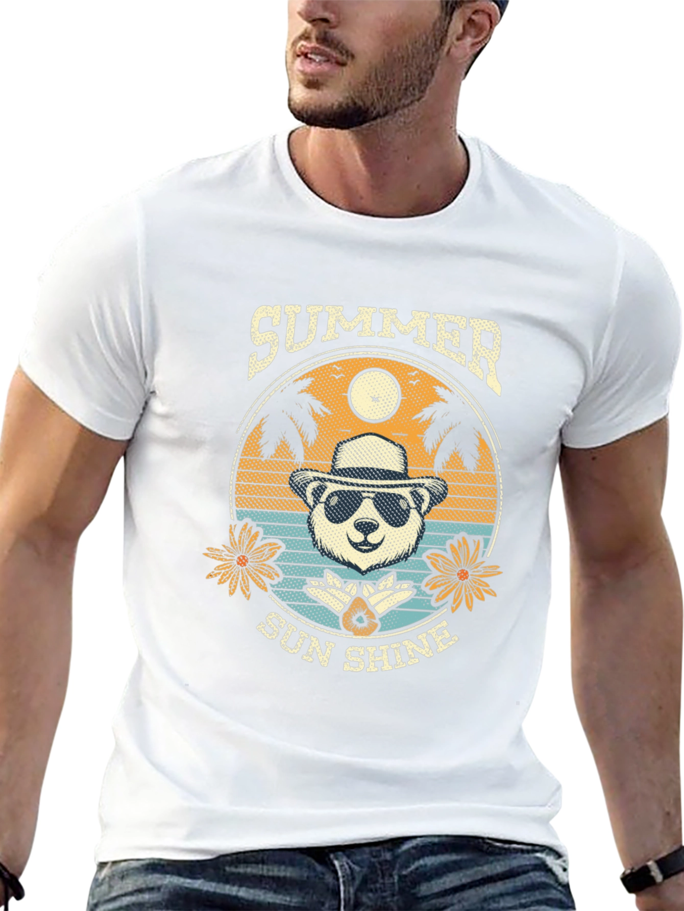 Summer Sunshine Panda Graphic Tee - Mens Black T-Shirt