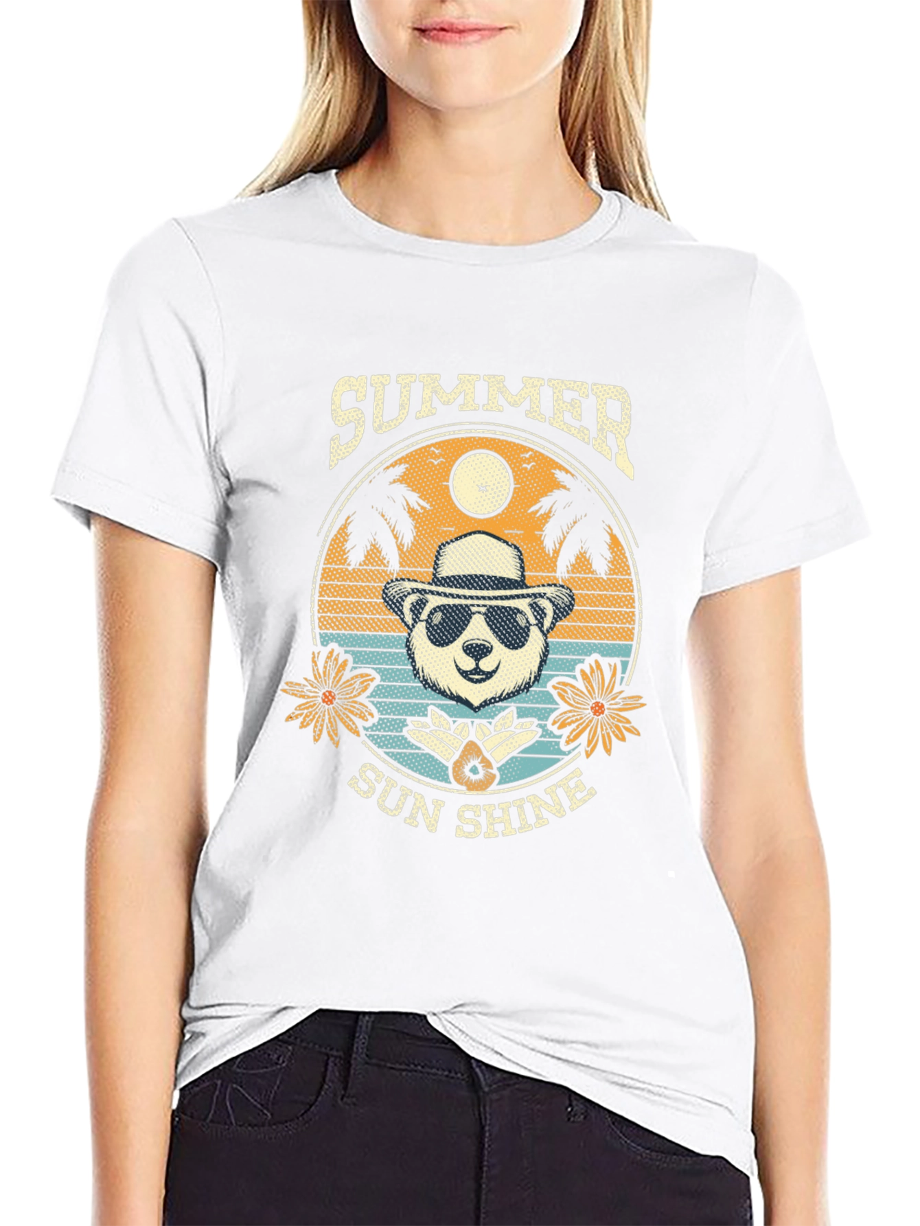 Summer Sunshine Panda Graphic Tee - Mens Black T-Shirt