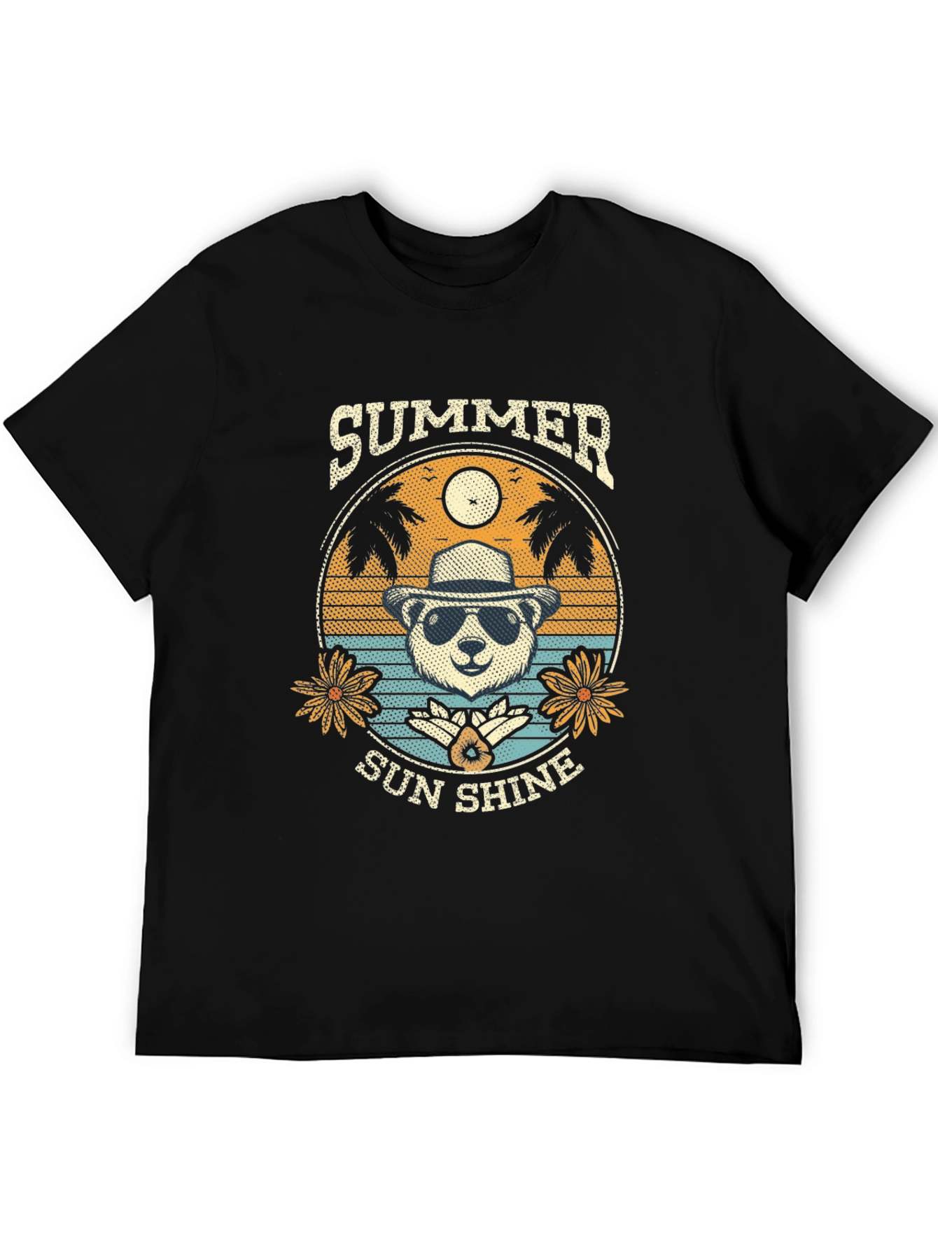 Summer Sunshine Panda Graphic Tee - Mens Black T-Shirt