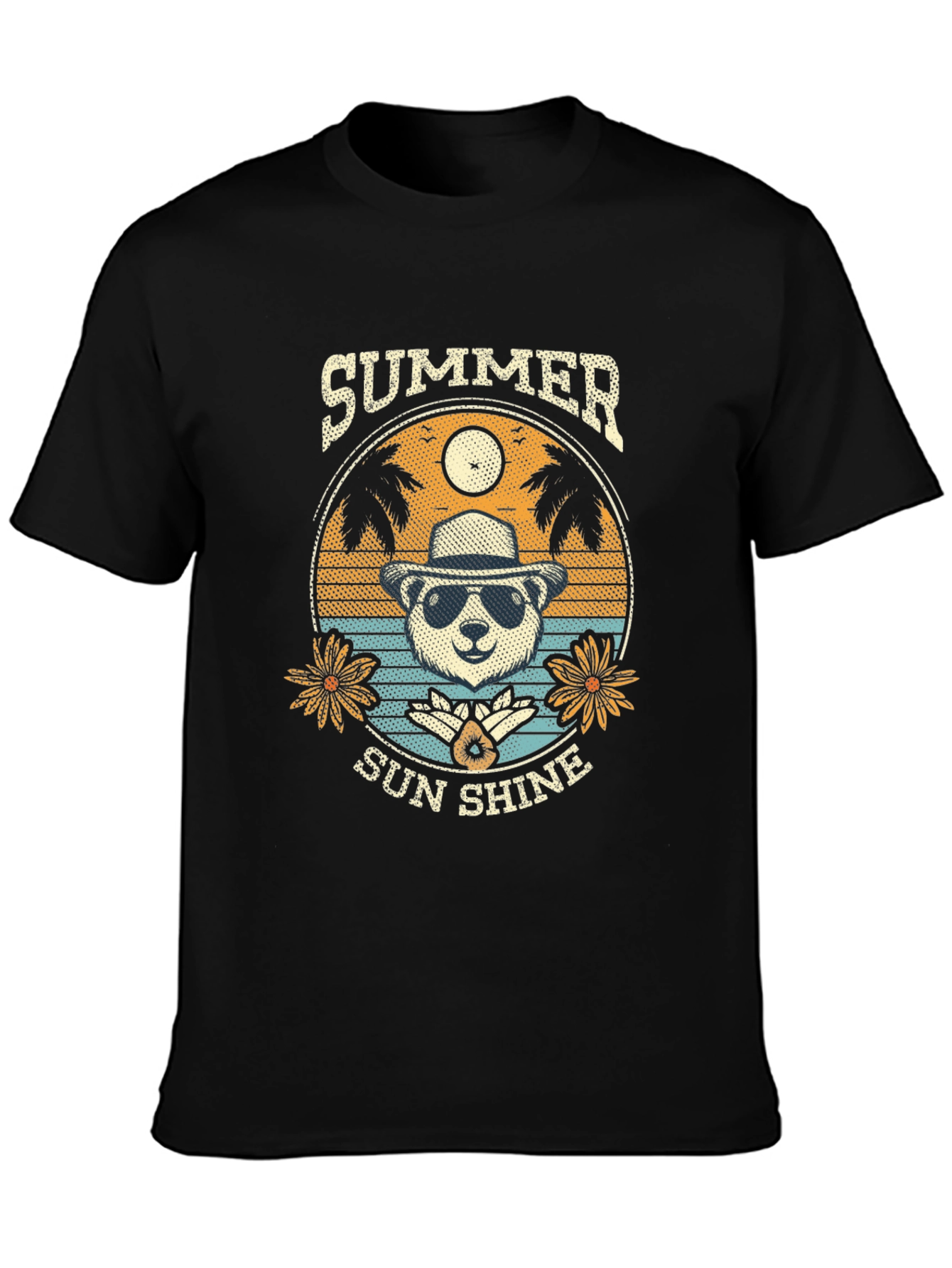 Summer Sunshine Panda Graphic Tee - Mens Black T-Shirt