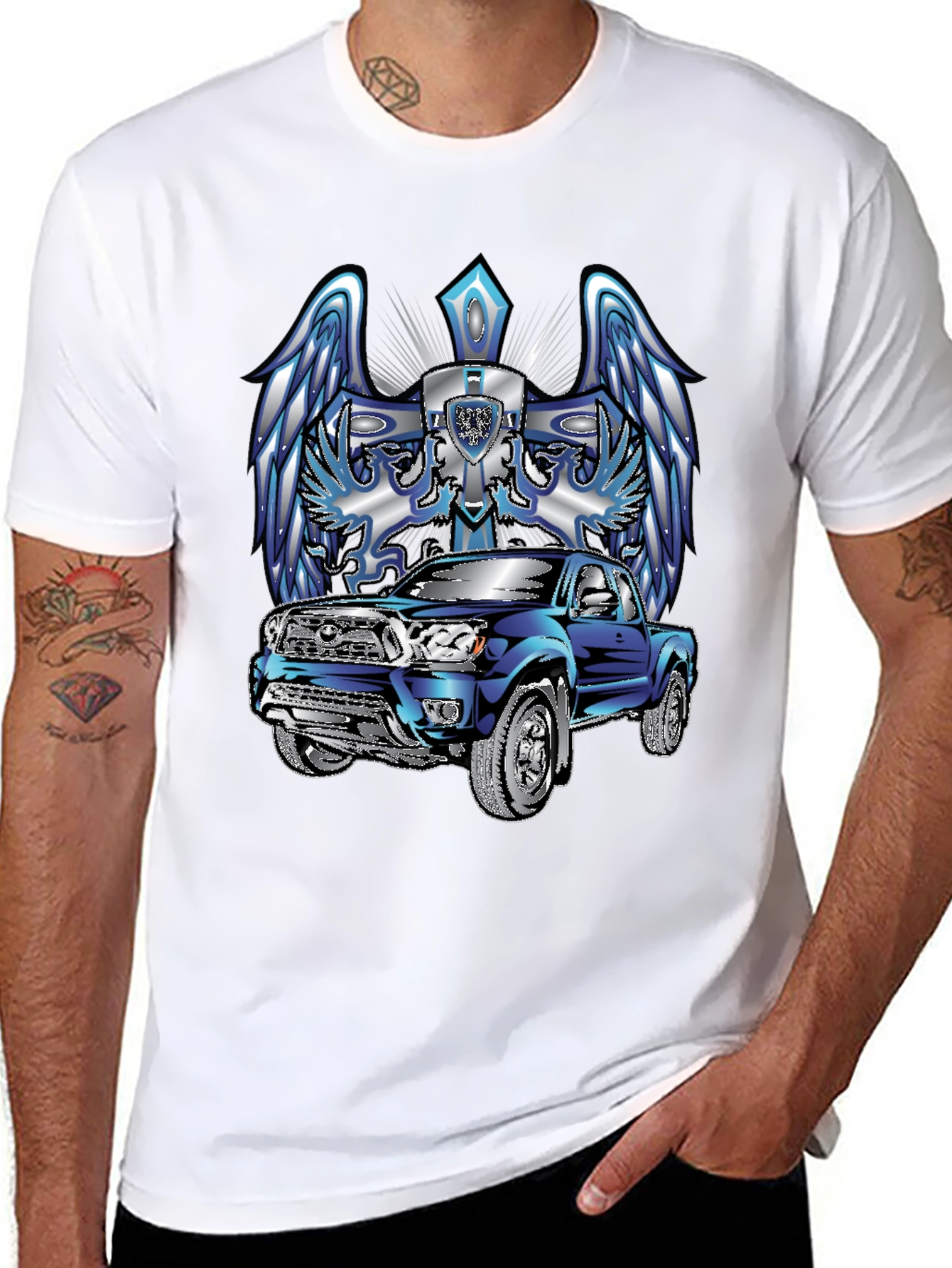 Truck and Angel Wing Graphic Tee - Black