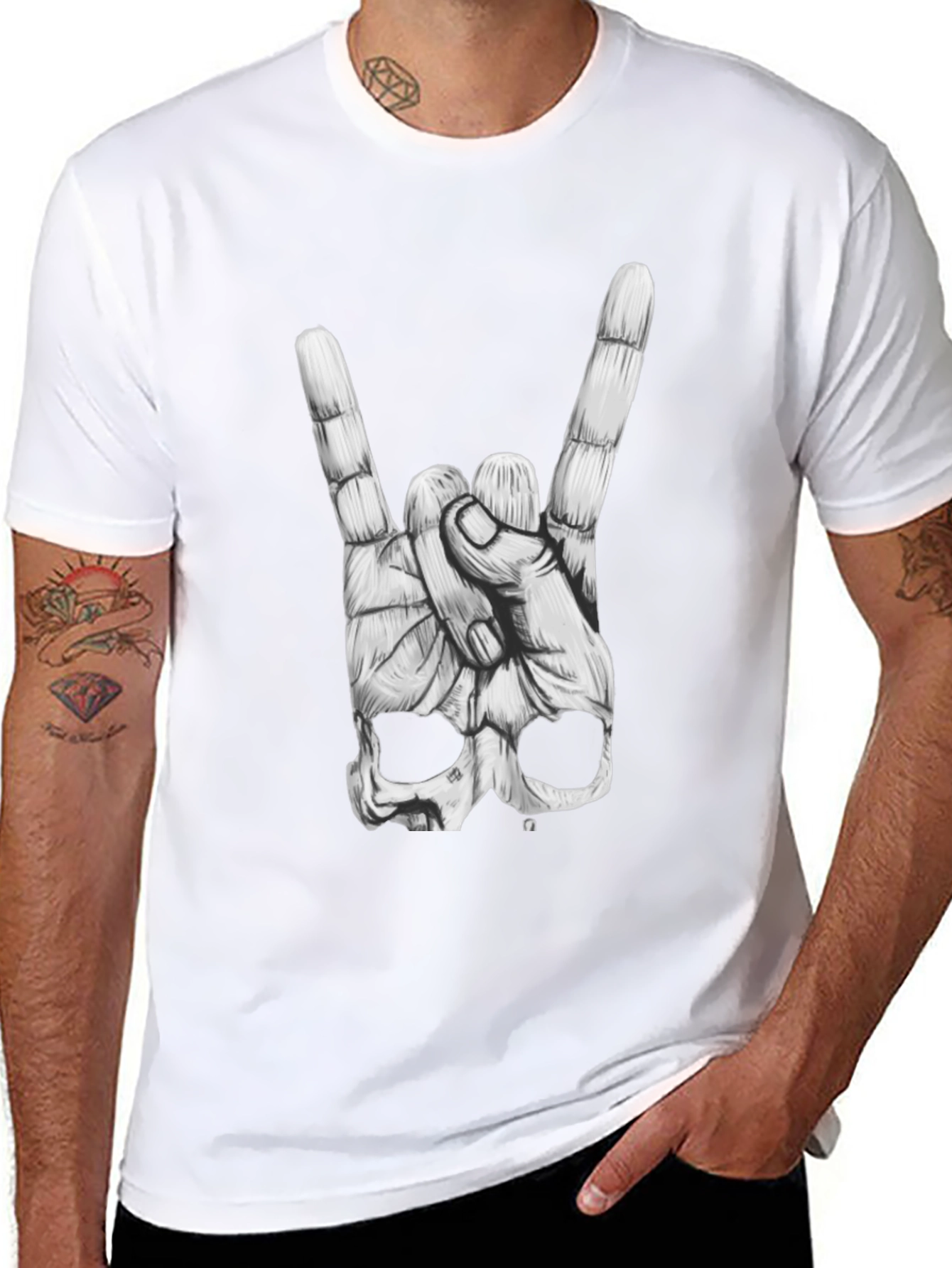 Rock On Skull Graphic T-Shirt - Black