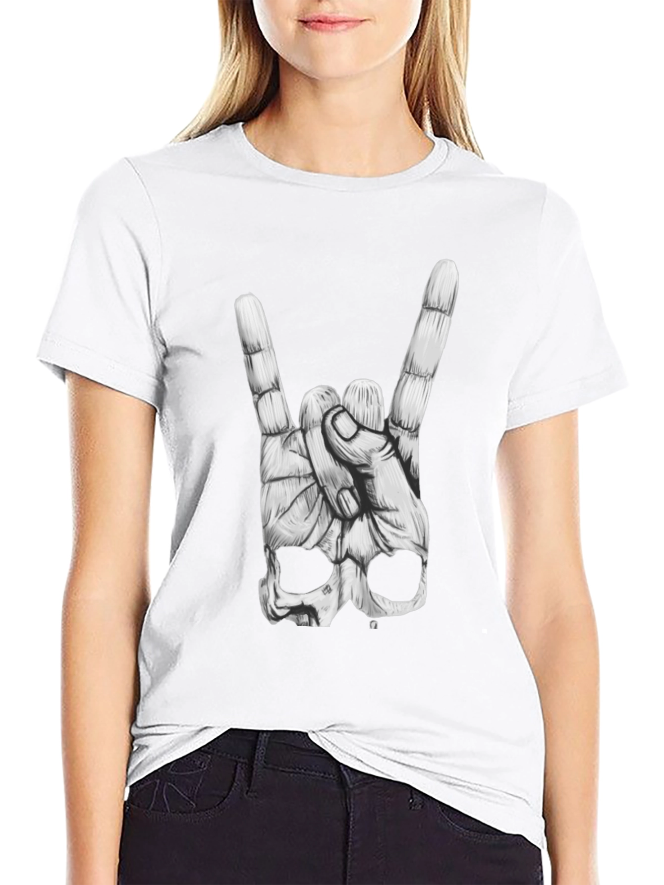 Rock On Skull Graphic T-Shirt - Black