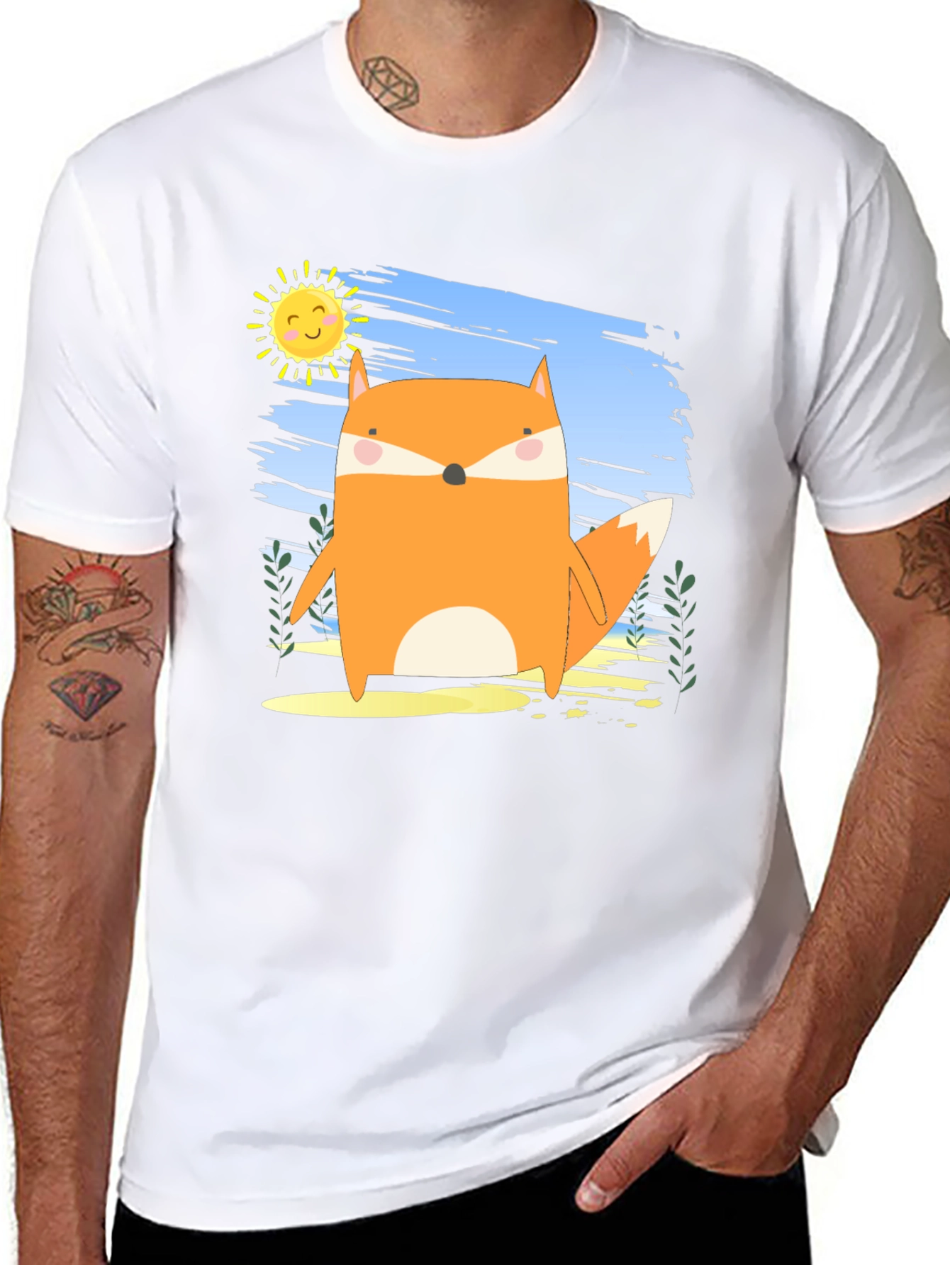 Cute Fox Graphic Black T-Shirt
