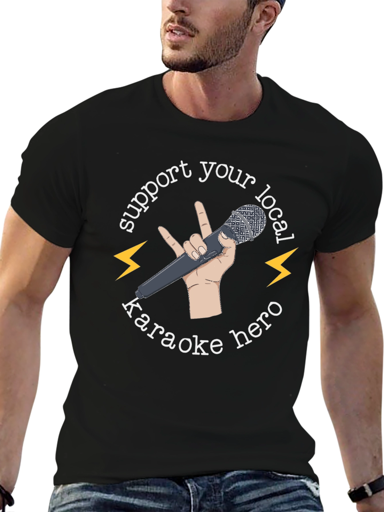 Support Your Local Karaoke Hero Black T-Shirt