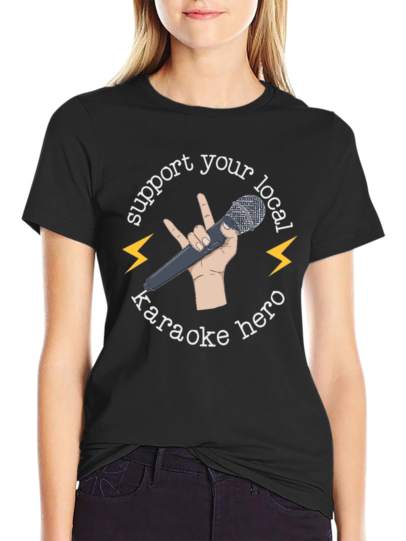 Support Your Local Karaoke Hero Black T-Shirt