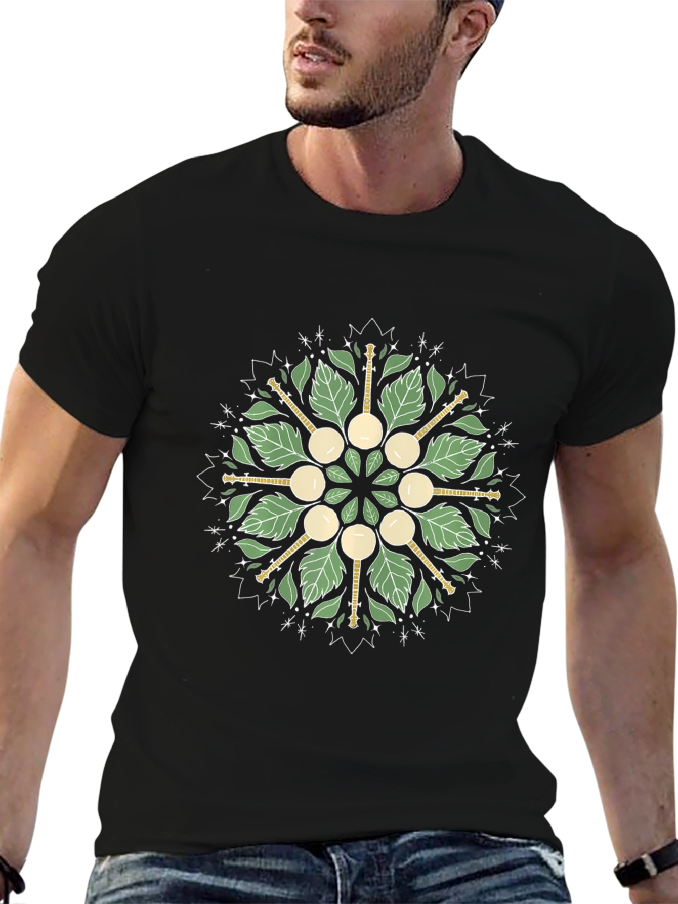 Banjo Leaf Mandala Graphic Tee - Unisex Black Shirt