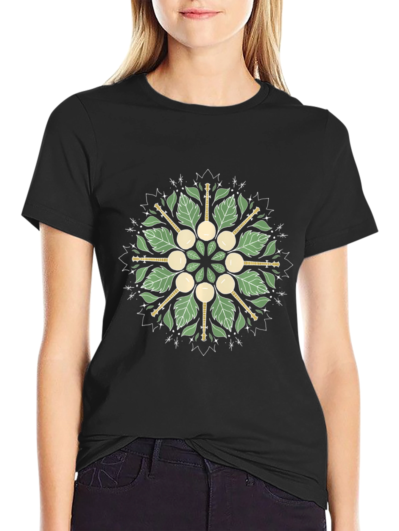 Banjo Leaf Mandala Graphic Tee - Unisex Black Shirt