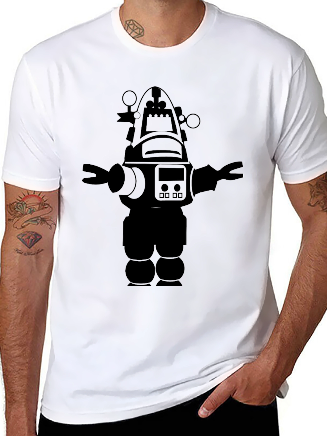 Robot Graphic Black T-Shirt Cool Design