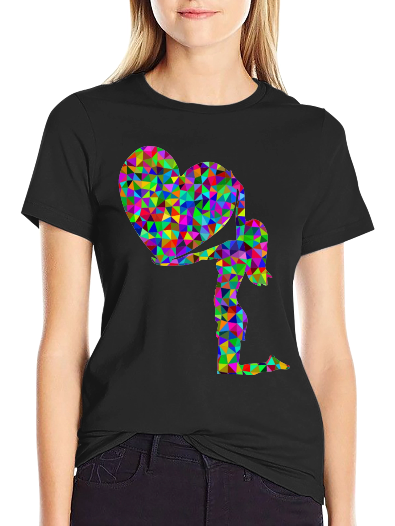 Geometric Heart Girl Graphic T-Shirt