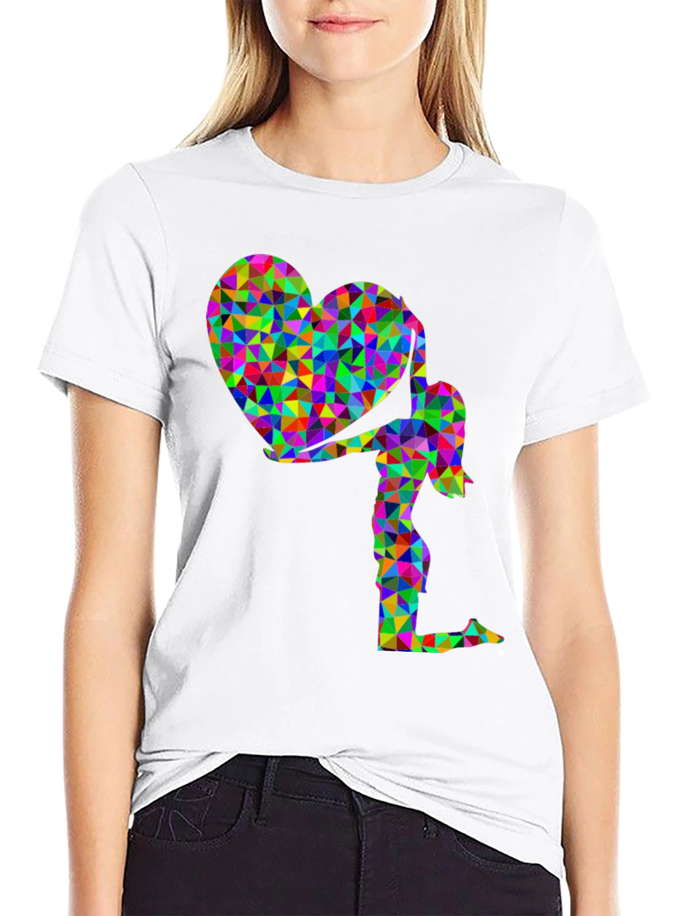 Geometric Heart Girl Graphic T-Shirt