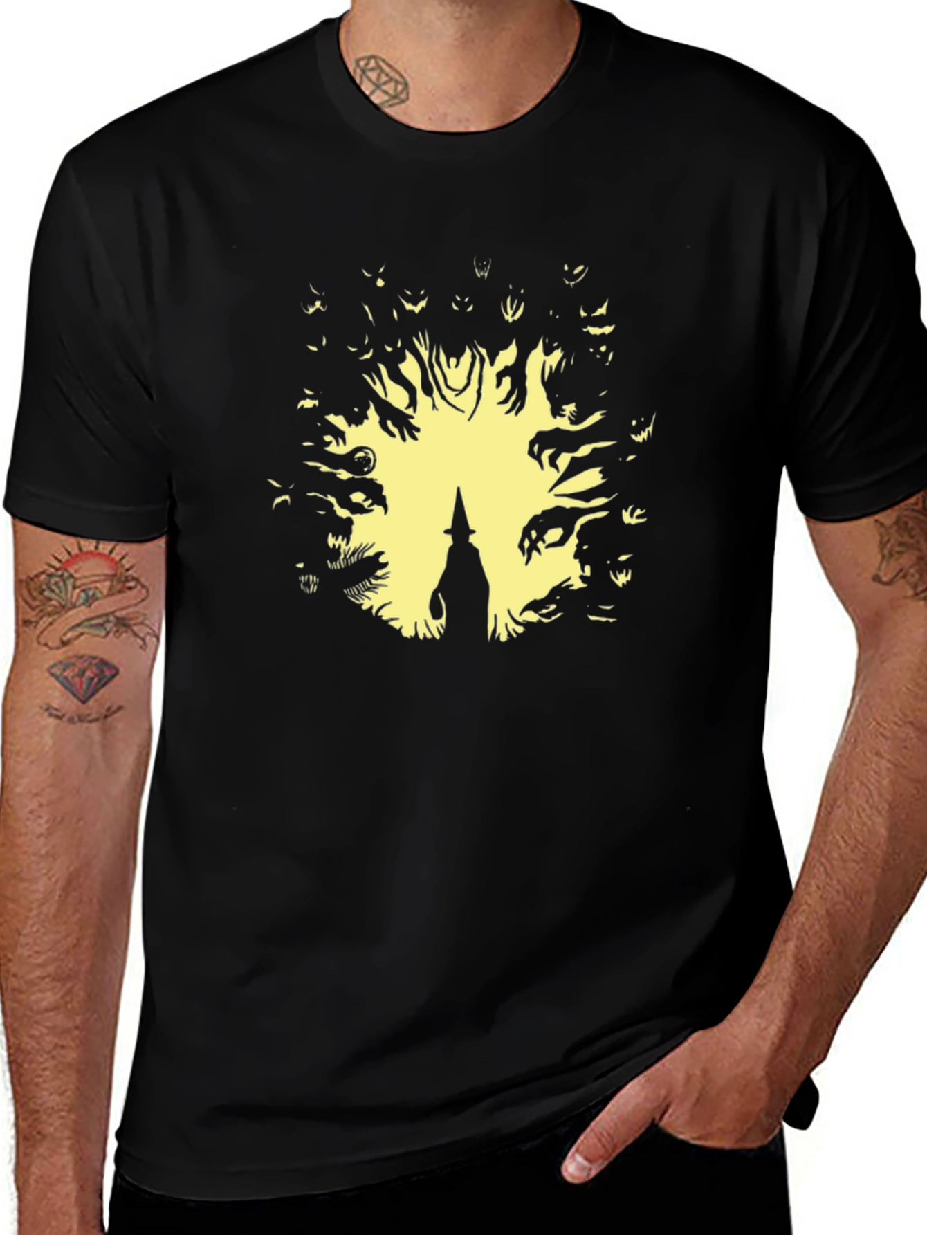 Halloween Witch Graphic Tee - Mens Black T-Shirt