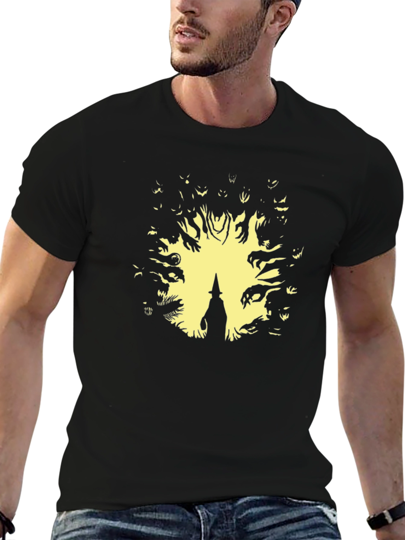 Halloween Witch Graphic Tee - Mens Black T-Shirt
