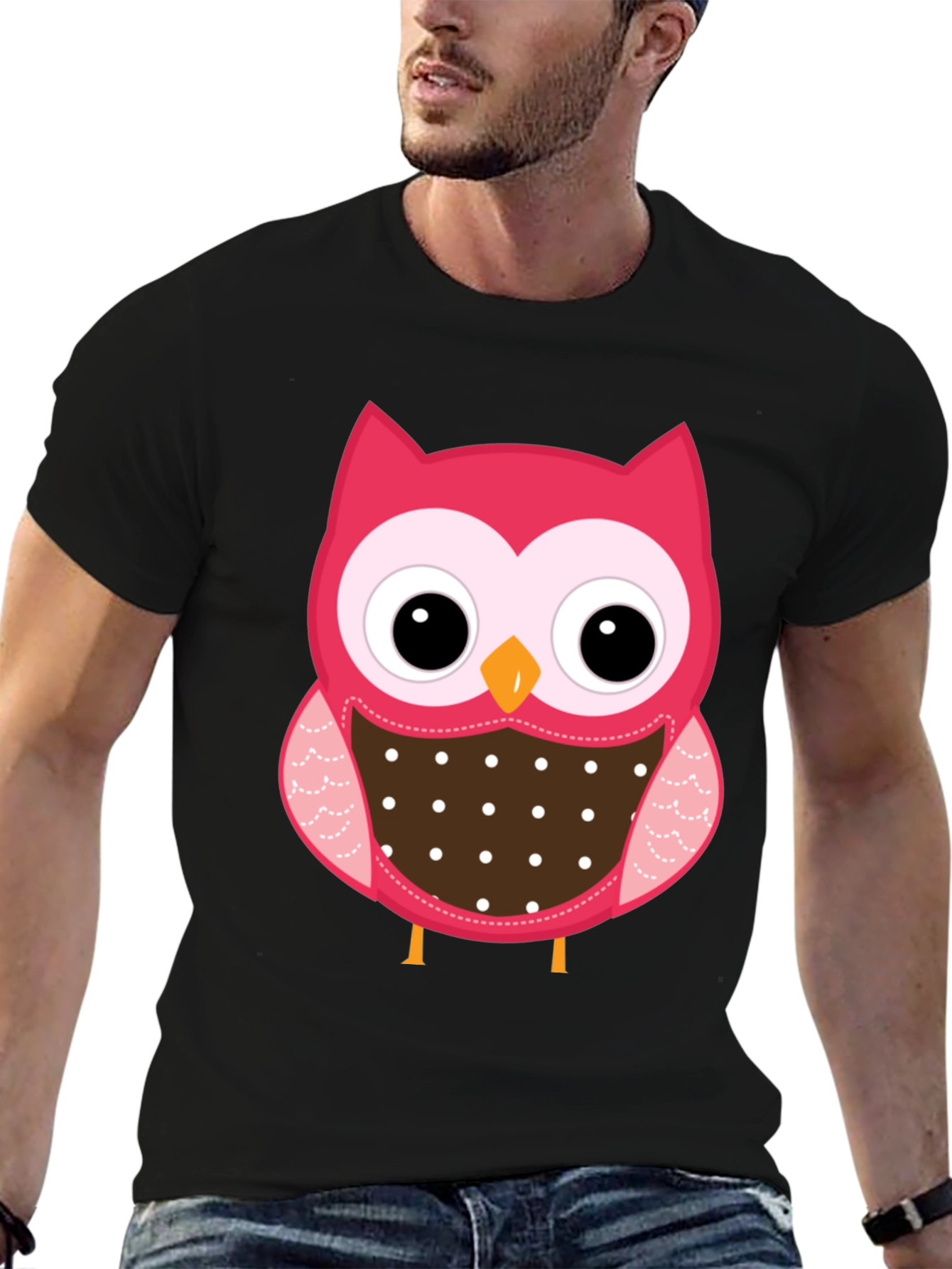 Cute Owl Graphic Print Black T-Shirt