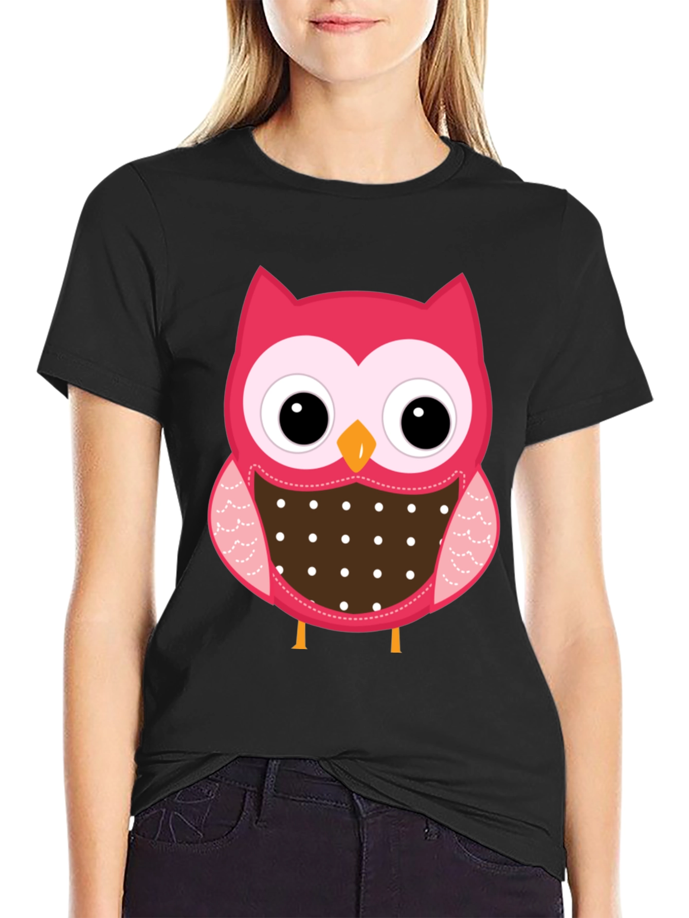 Cute Owl Graphic Print Black T-Shirt