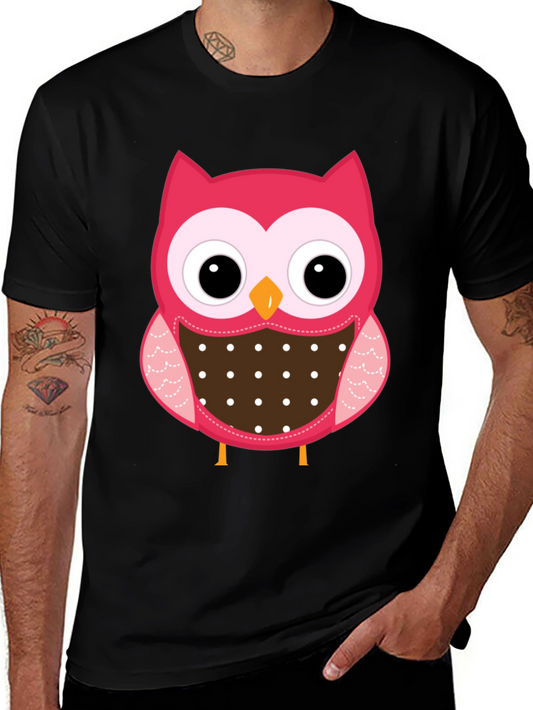Cute Owl Graphic Print Black T-Shirt