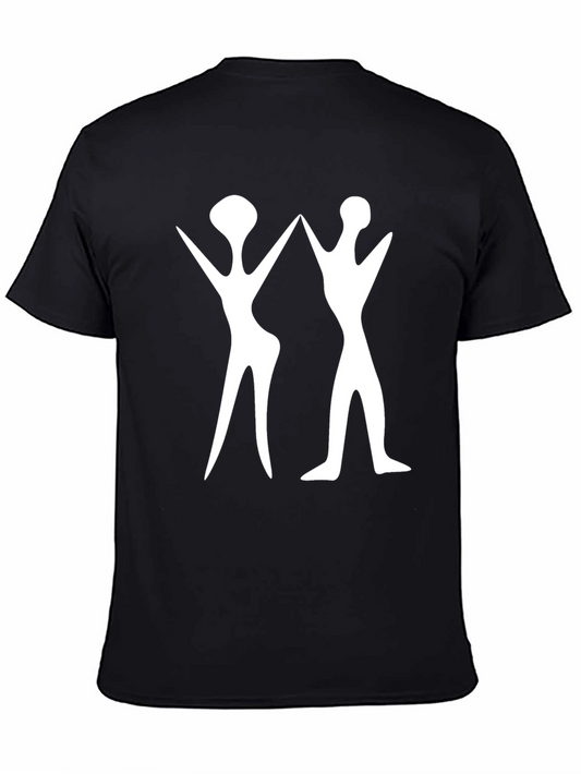 Abstract White Figure Print Black T-Shirt