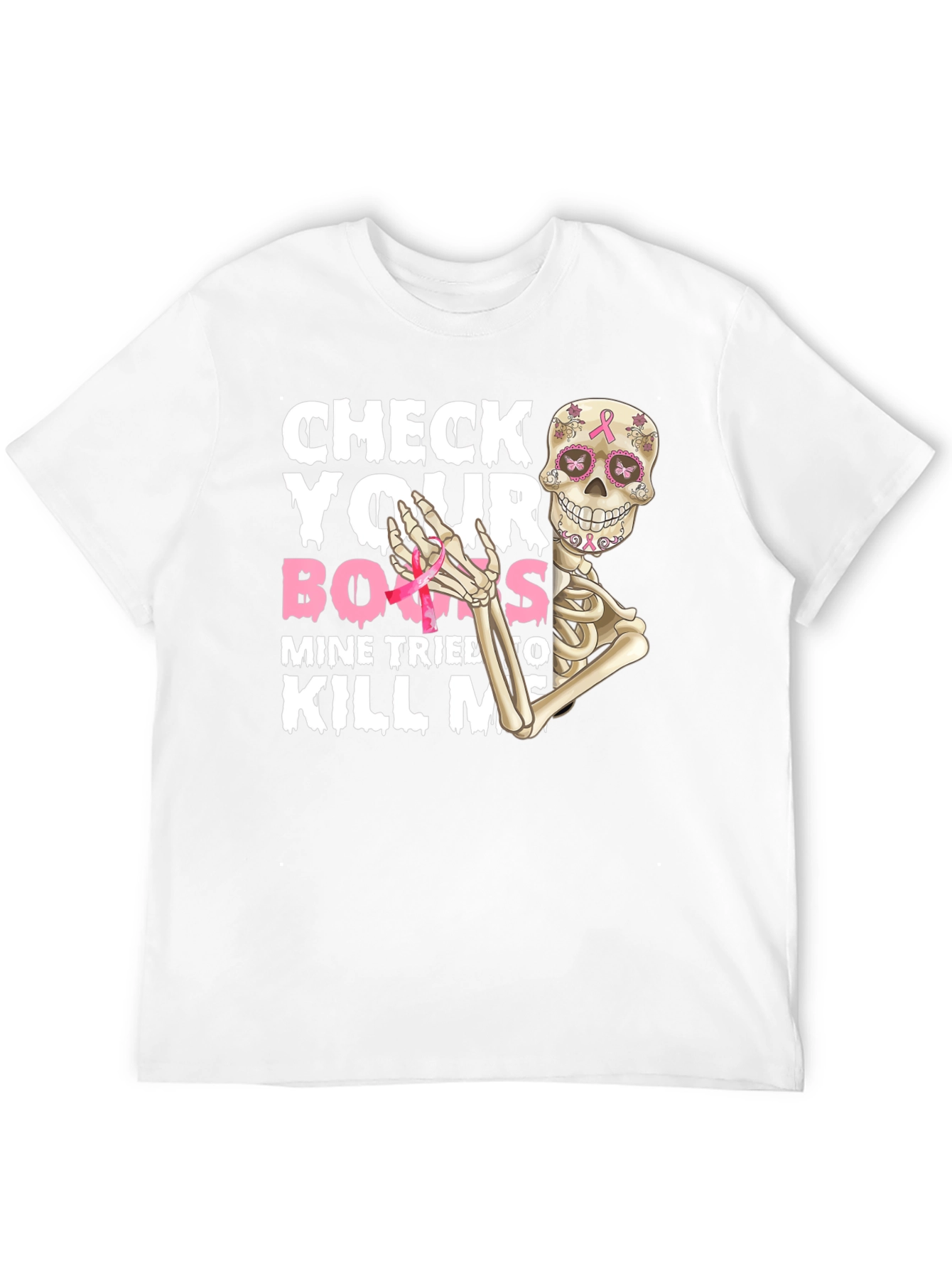 Check Your Boobs Breast Cancer Awareness Skeleton T-Shirt