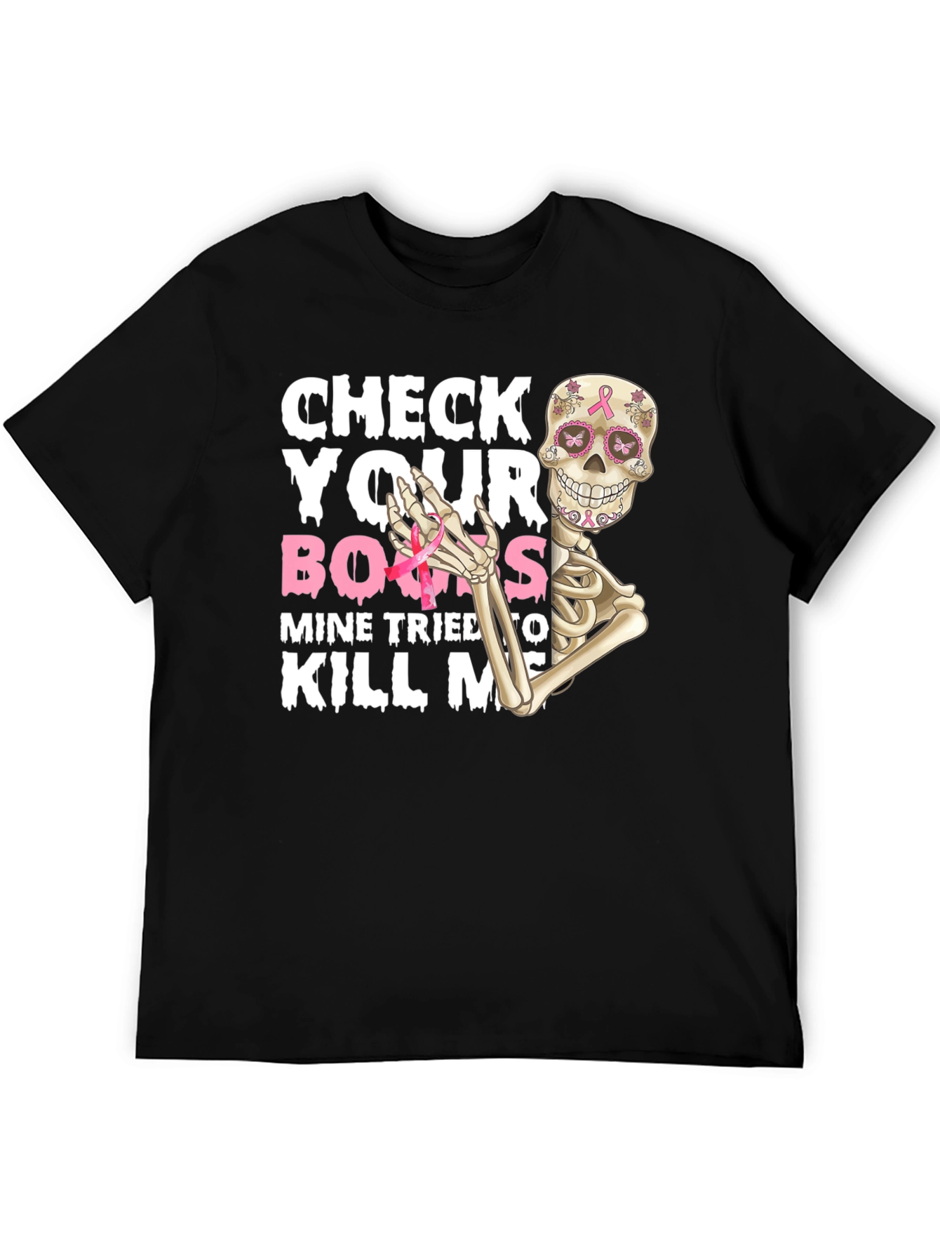 Check Your Boobs Breast Cancer Awareness Skeleton T-Shirt