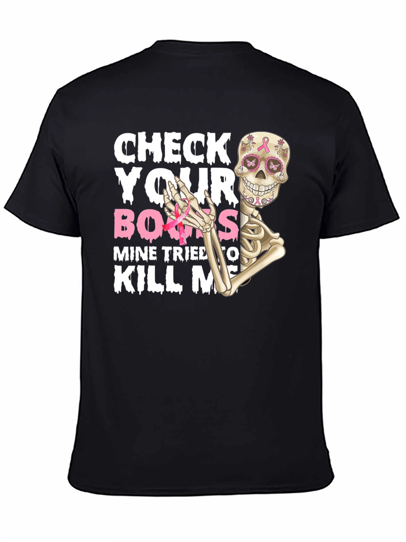 Check Your Boobs Breast Cancer Awareness Skeleton T-Shirt