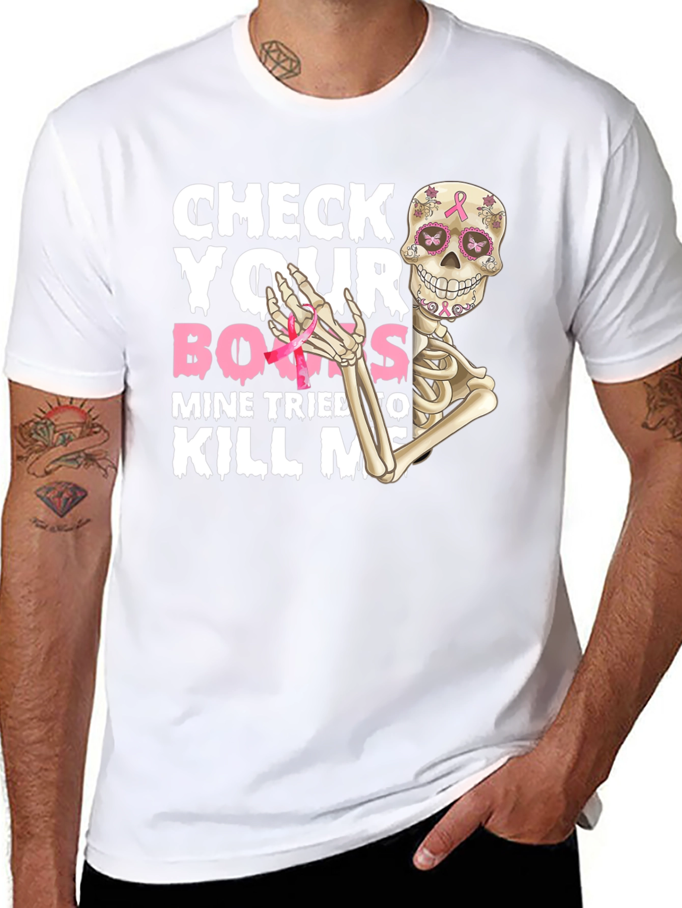 Check Your Boobs Breast Cancer Awareness Skeleton T-Shirt