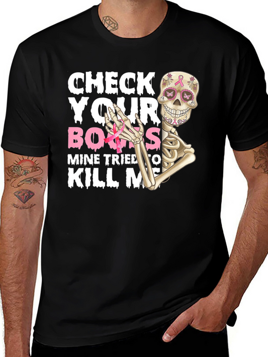 Check Your Boobs Breast Cancer Awareness Skeleton T-Shirt