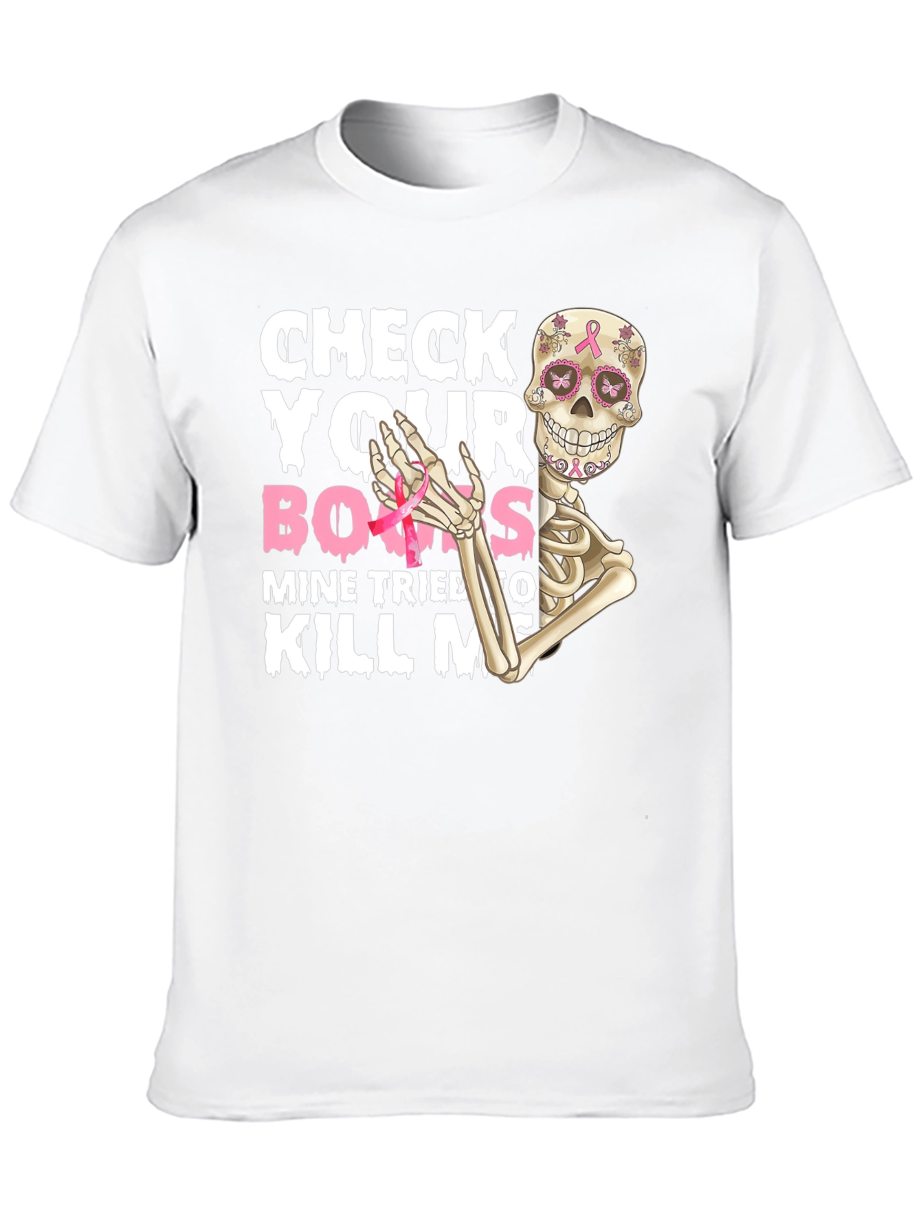 Check Your Boobs Breast Cancer Awareness Skeleton T-Shirt