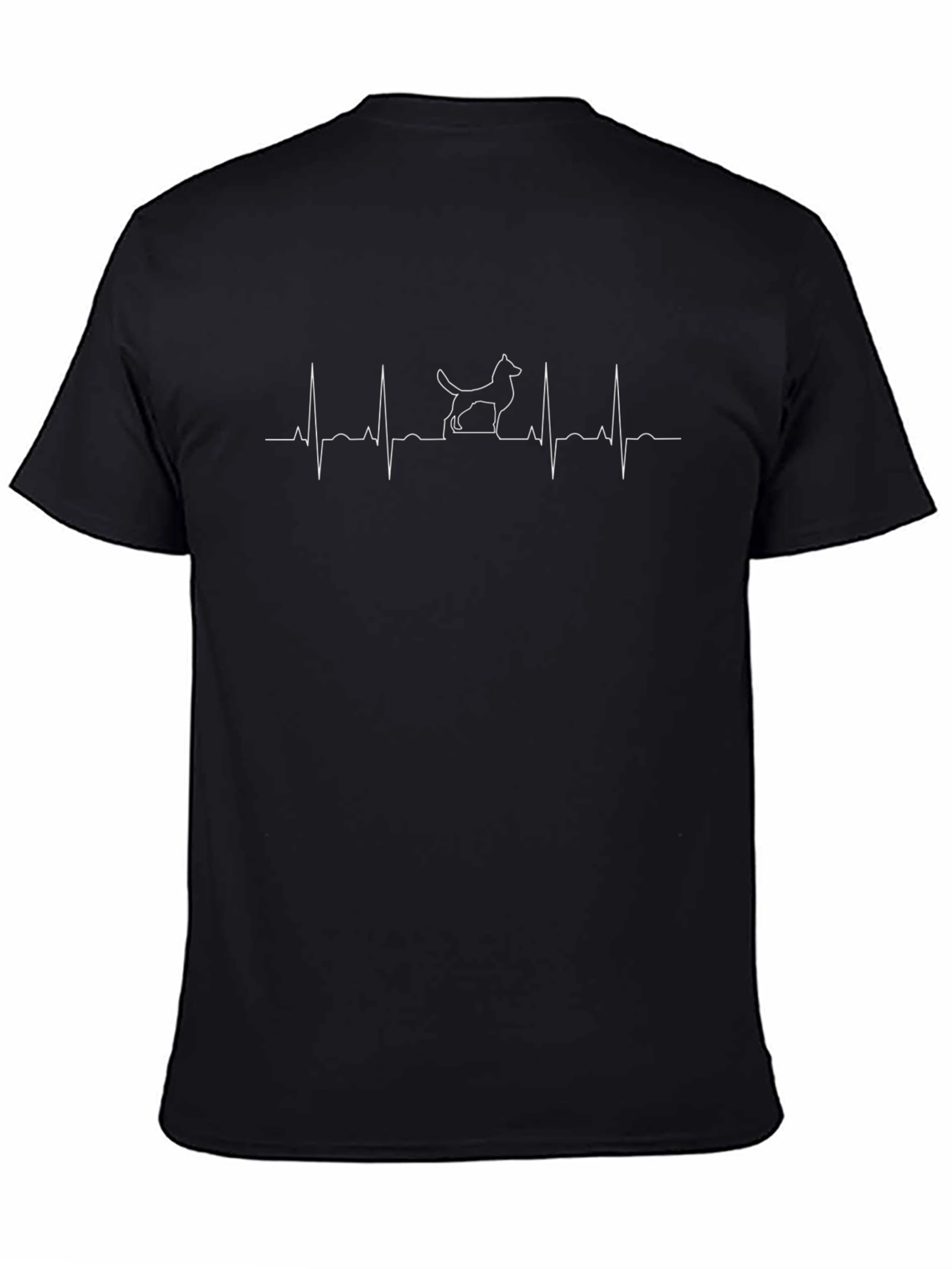 Dog Heartbeat Line Art T-Shirt - Black