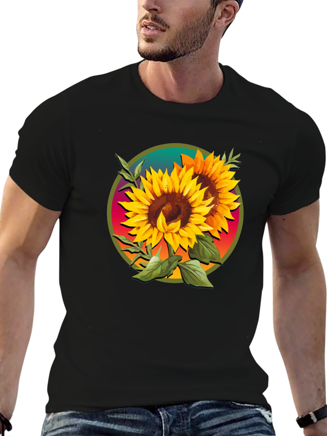 Sunflower Graphic Tee - Artistic Floral Design