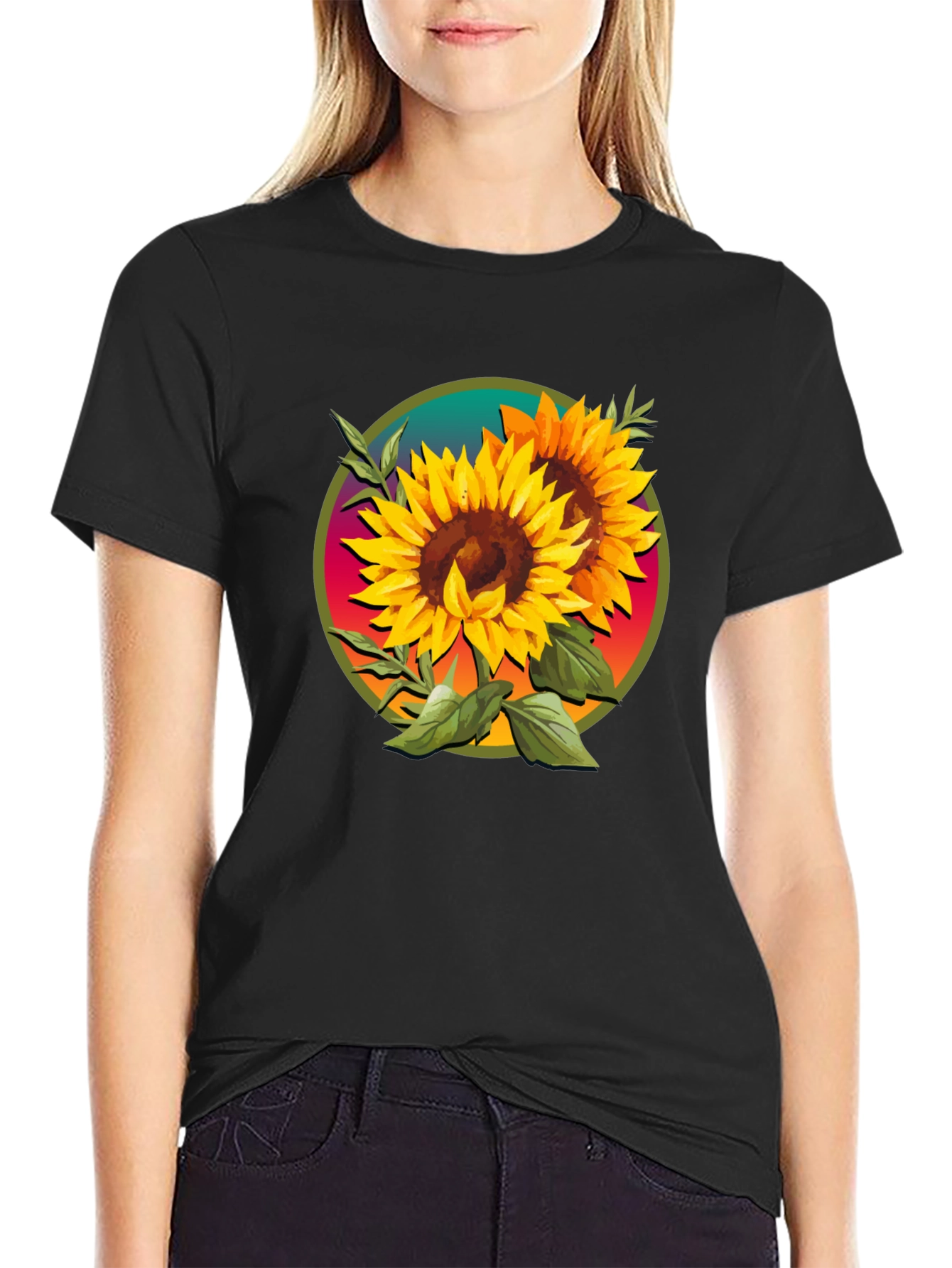 Sunflower Graphic Tee - Artistic Floral Design