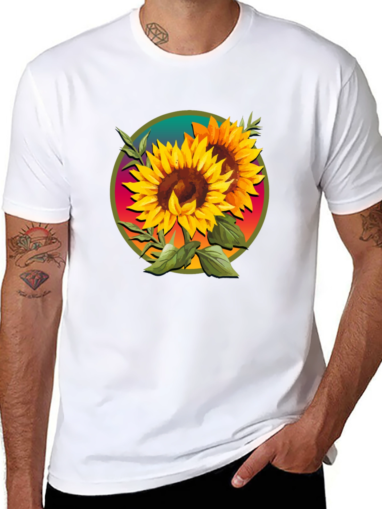 Sunflower Graphic Tee - Artistic Floral Design