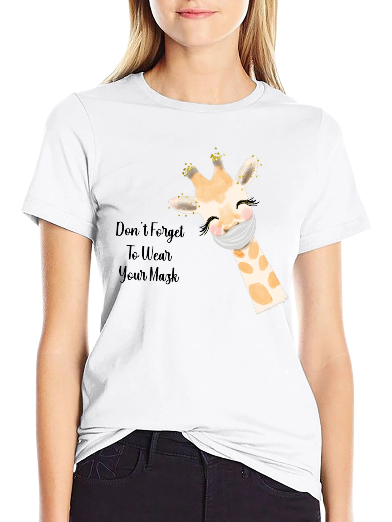 Wear a Mask Giraffe Black T-Shirt