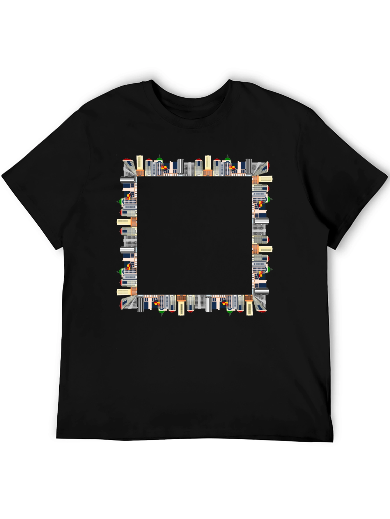 Urban Skyline Black T-Shirt - Cityscape Design