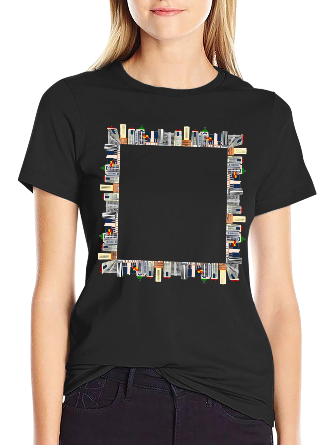 Urban Skyline Black T-Shirt - Cityscape Design