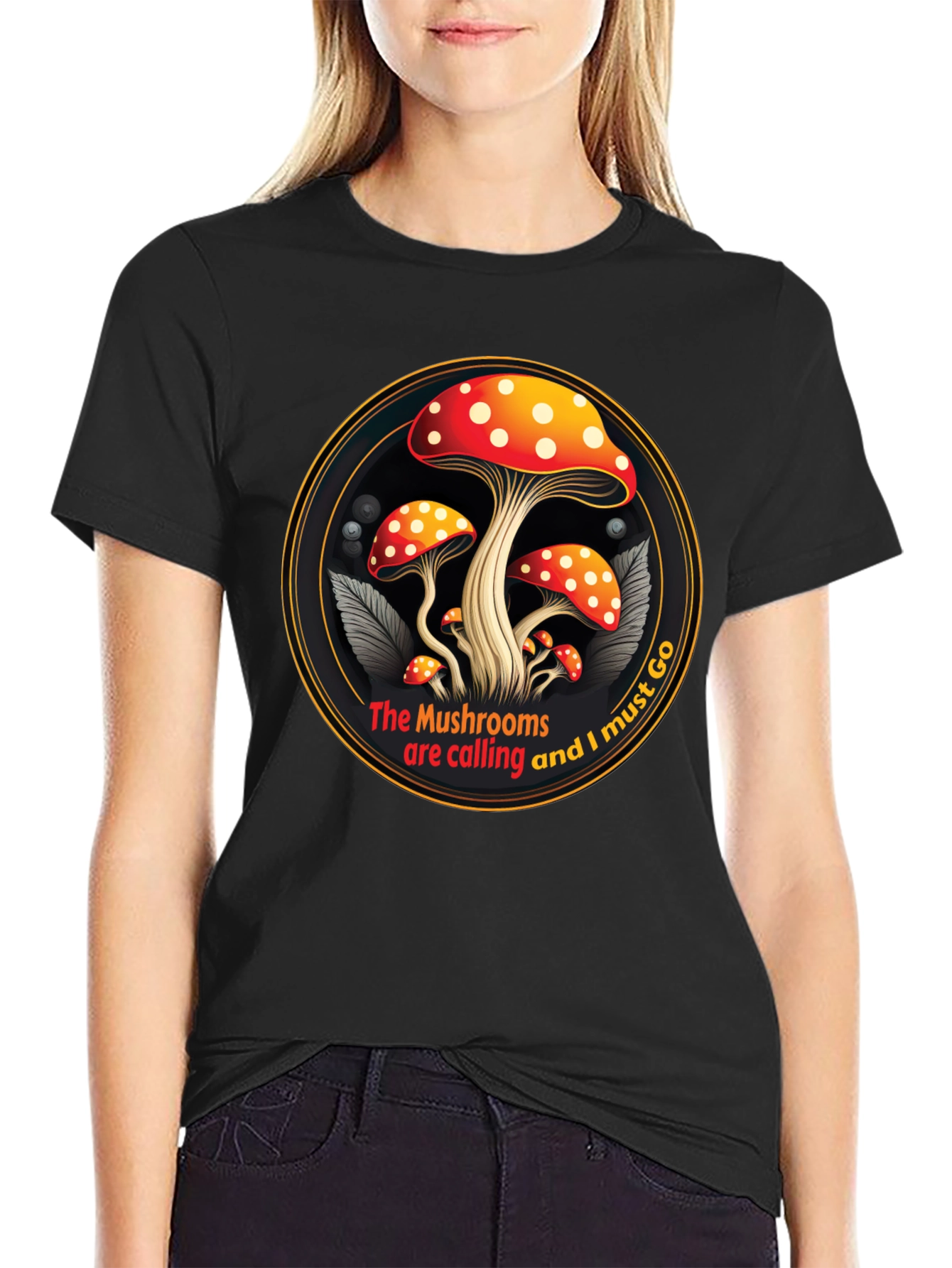 Mushroom Calling Graphic Tee - Black